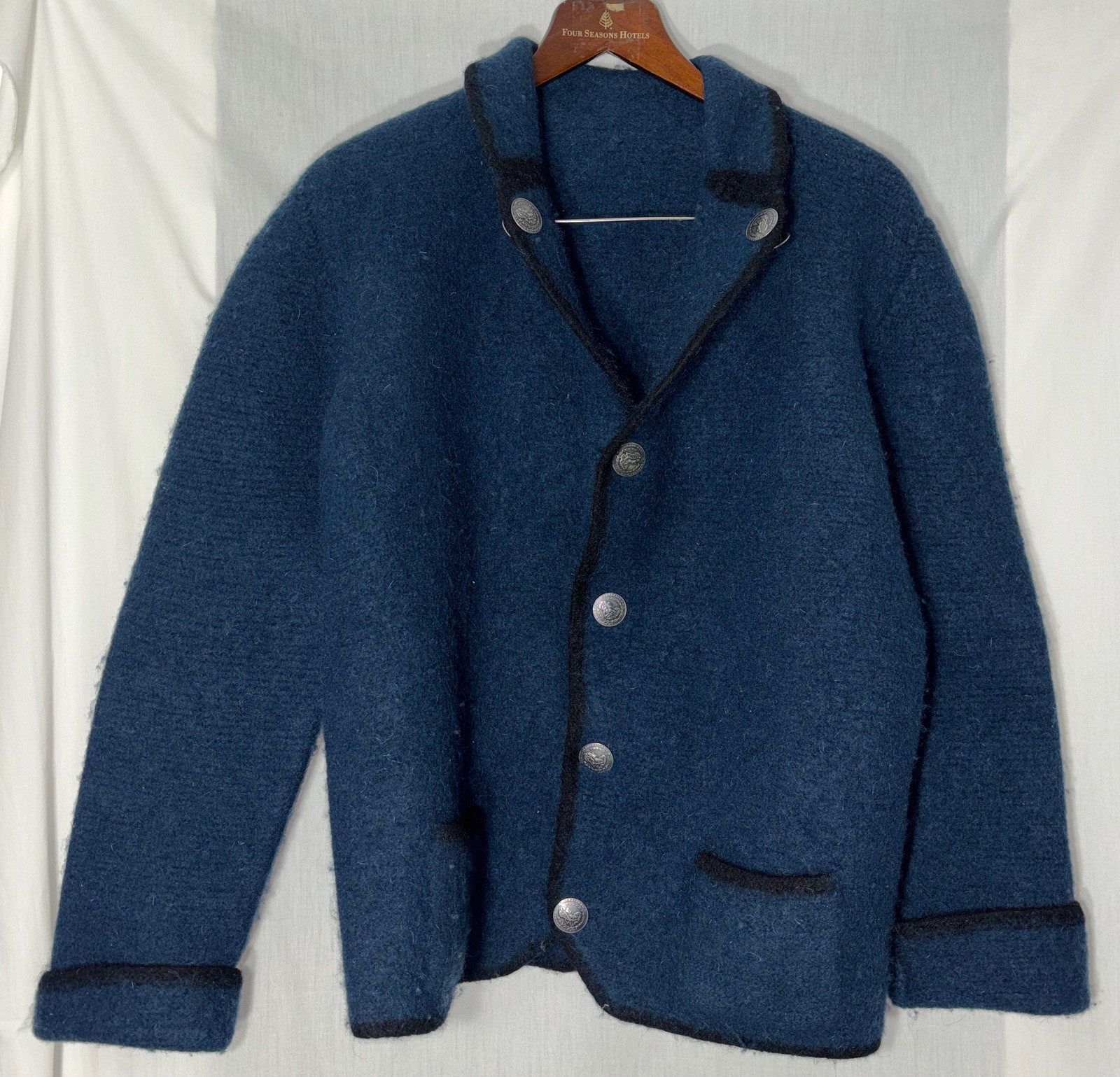 Vintage Austrian Tyrol Wool Jacket Hofer Pure New Wool Navy Austria Coat Men’s M