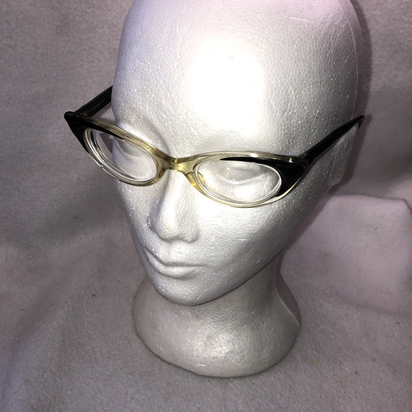 Vintage 1950s Art Craft Cat Eye Eyeglasses 5 1/4 Black Clear Glasses With Lenses