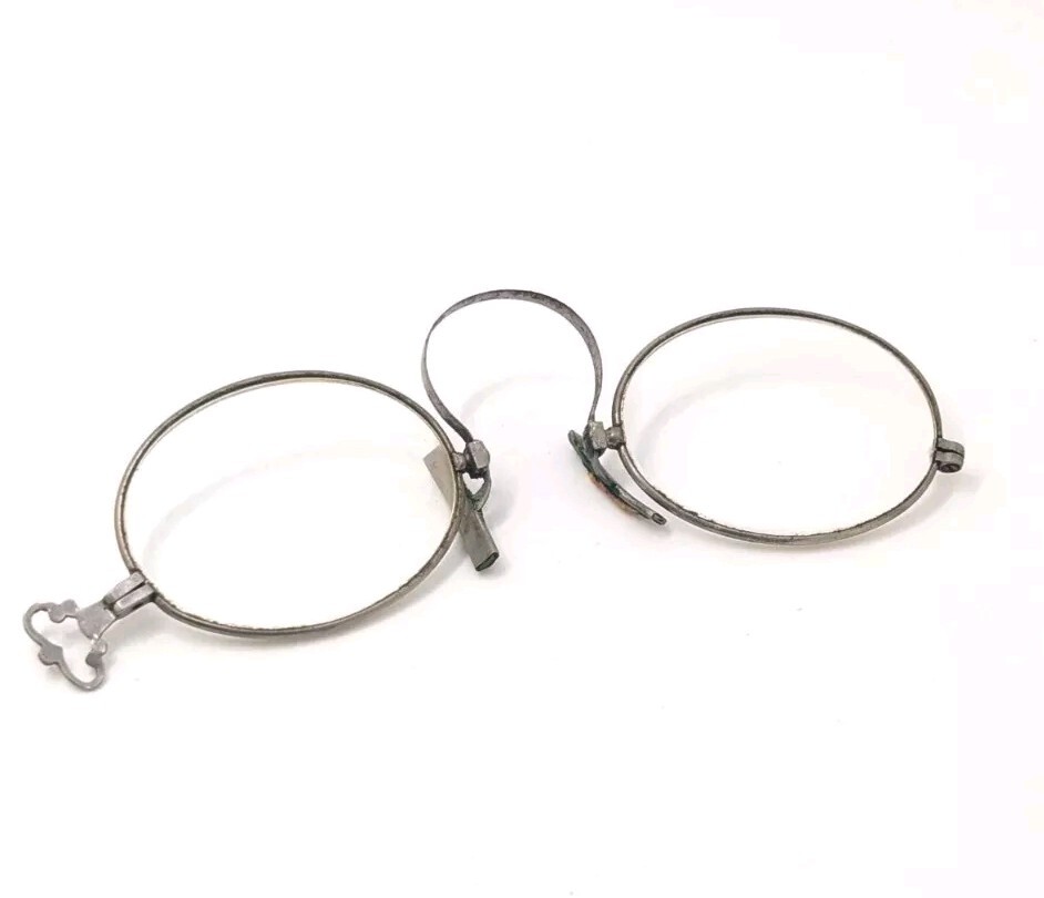 Antique 1920s Pince Nez Eyeglasses Pinch Nose Glasses Spectacles Silver Tone
