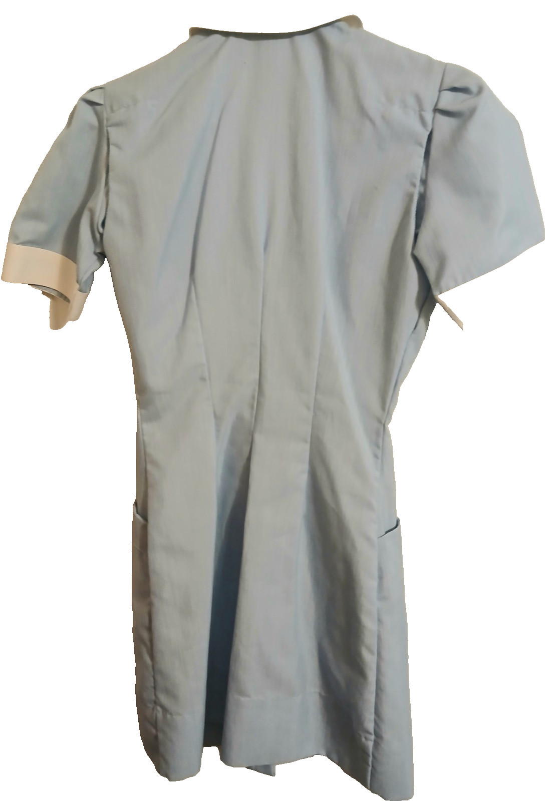 Vintage 1950’s-1960 Nurse Uniform Dres Blue & White stripe 24″ waist 34″ Length