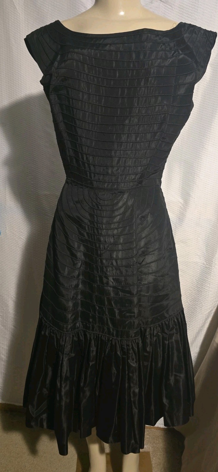 Vtg 1950’S Kasper Of Arnold Fox Black Taffeta Designer Dress MCM Size S/M