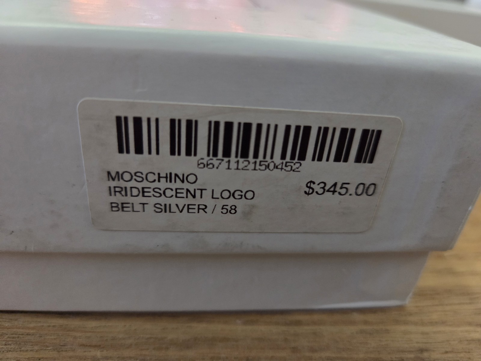 Moschino Couture Logo Silver Lettering Iridescent Belt Size 58 Z2 A8023