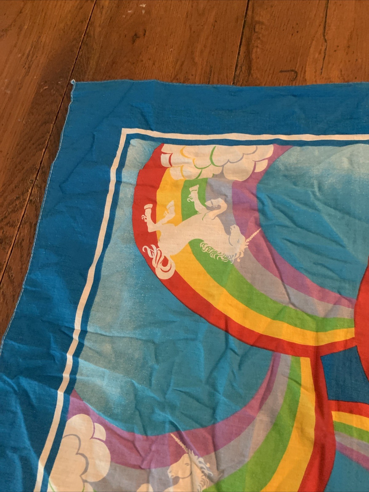 Vintage 1980’s Unicorn Rainbow Bandana 100% Cotton USA Made Scarf Handkerchief