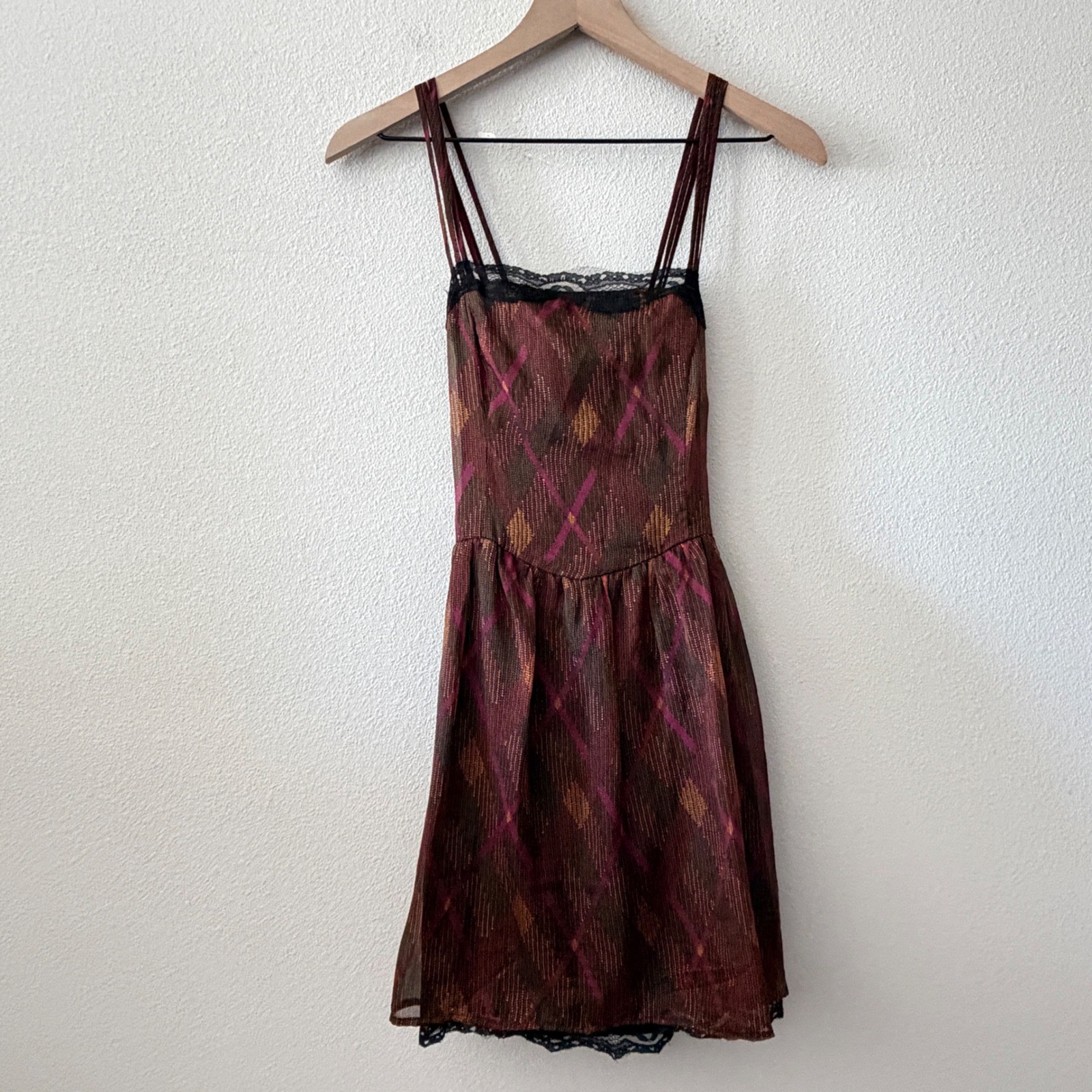 VINTAGE Y2K Silk Mini Dress Babydoll Lace Academia Homecoming HOCO Size XS S