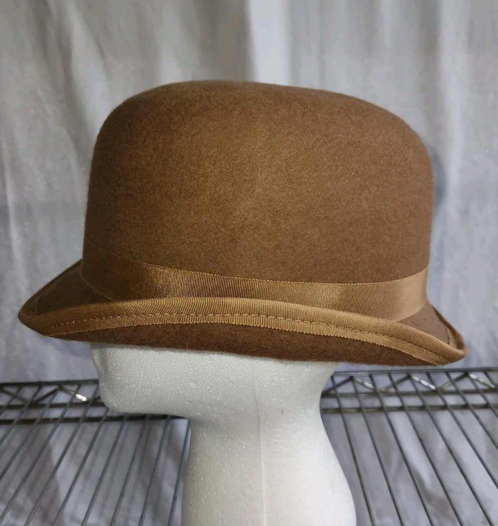 Vintage 1990s Roni Brown Wool Equestrian Derby Bowler Hat Size 7 (22 Inches)