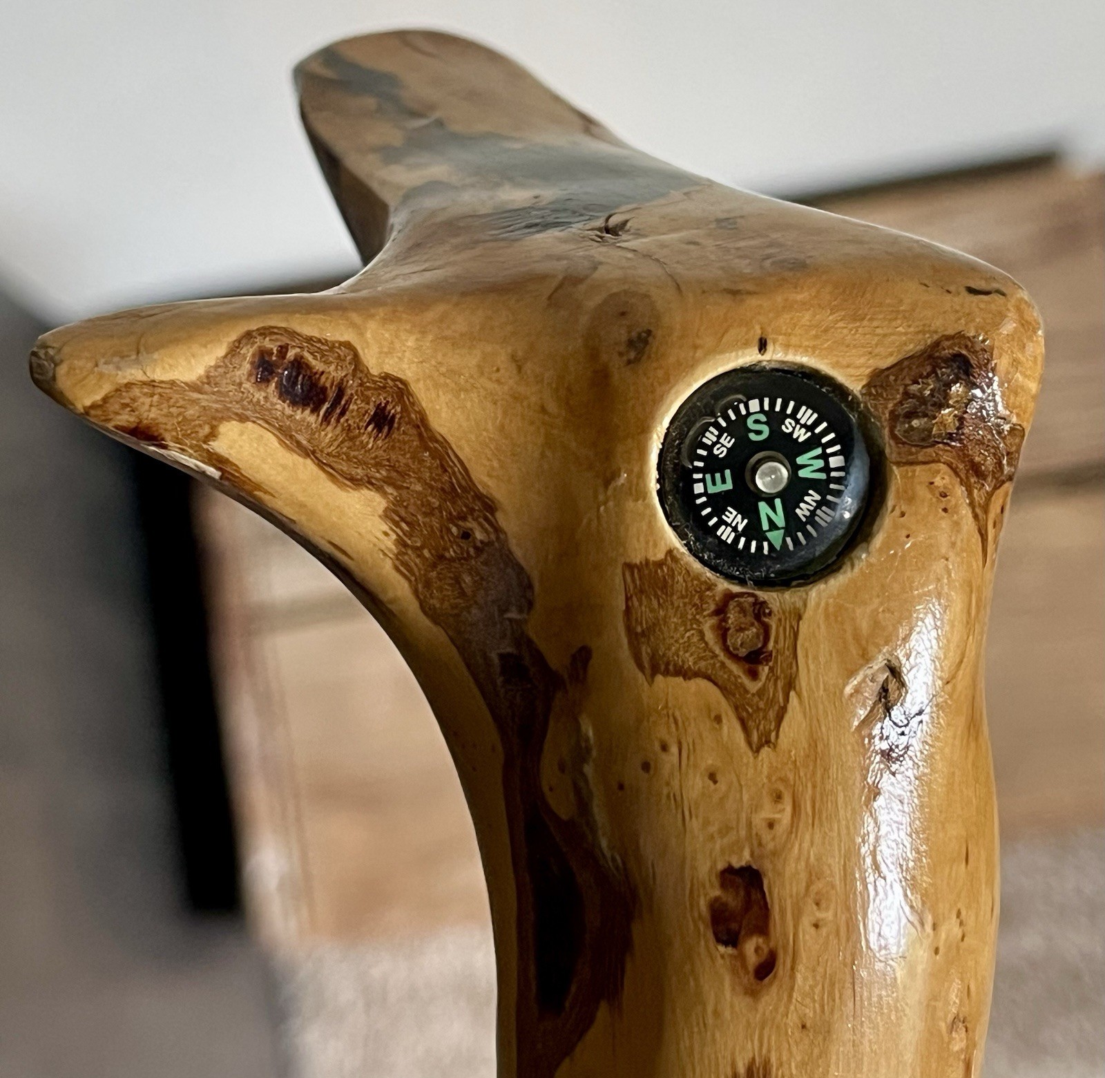 Handmade 35” Natural Spiral Vine Twisted Wood Cane, Built-in Compass & Whistle!