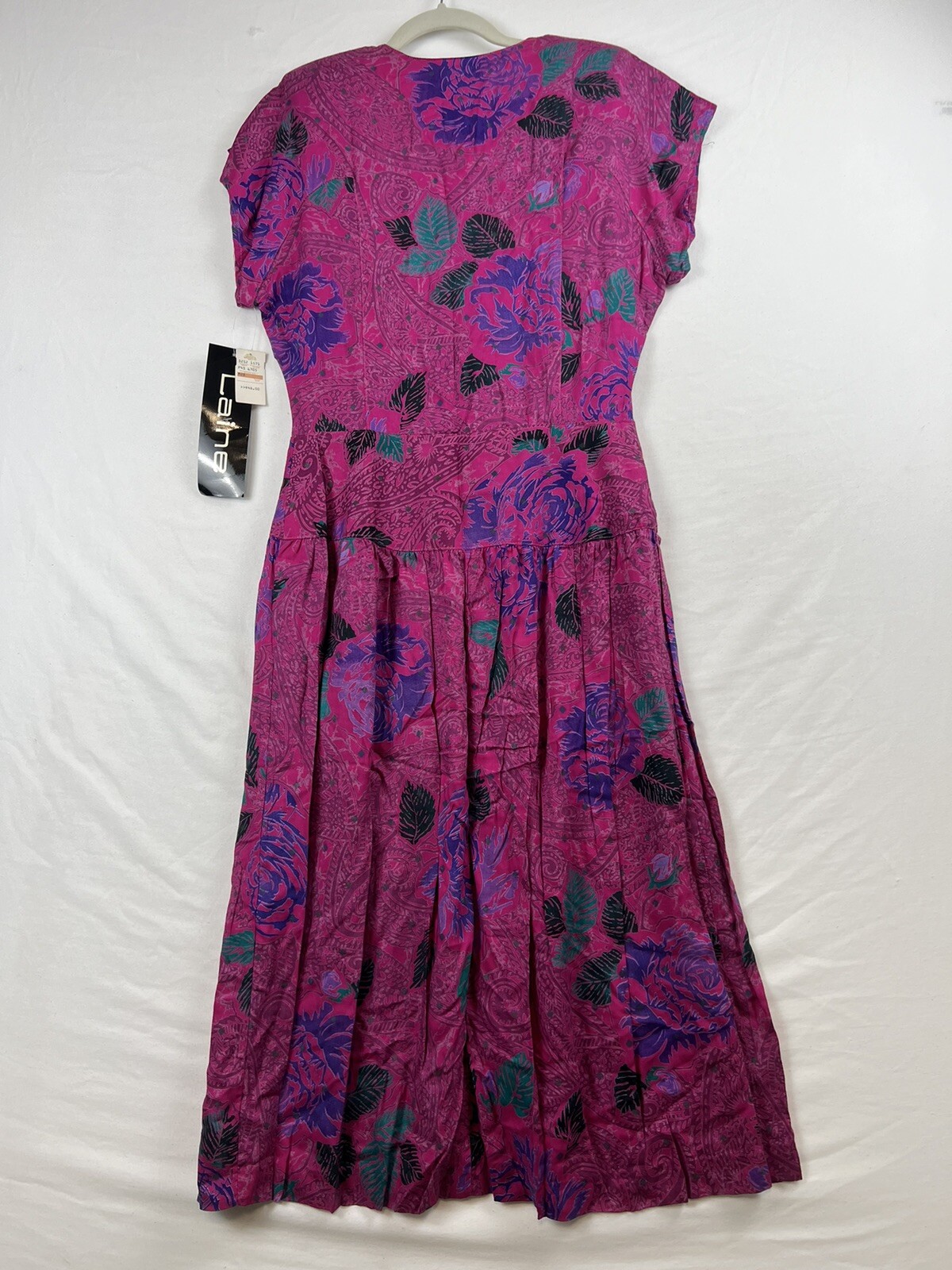 VTG Laine USA Dress Women Size 13/14 Floral Rayon Short Sleeve Max