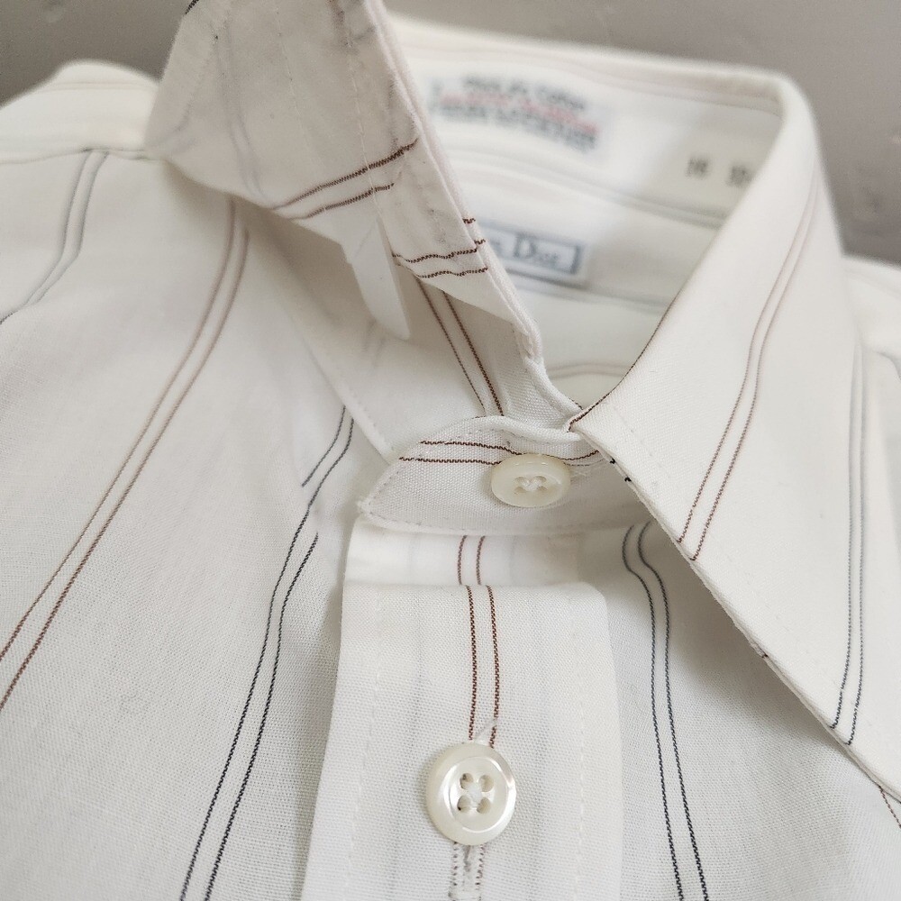 Vintage Christian Dior Plus Dress Shirt White Striped Mens Size 16 (L) Deadstock