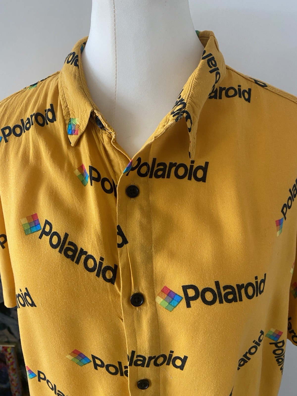 Polaroid Original Single Piece Shirt Retro Vintage L Unisex Cotton Yellow Blouse