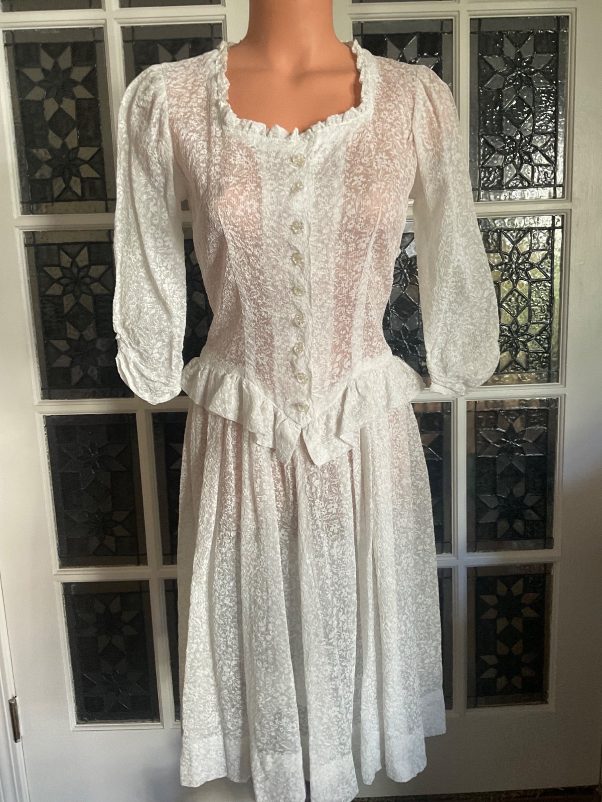 Vintage Wedding Tea Dress White Lace Fit Flare PinUp Rockabilly Cottagecore OOAK