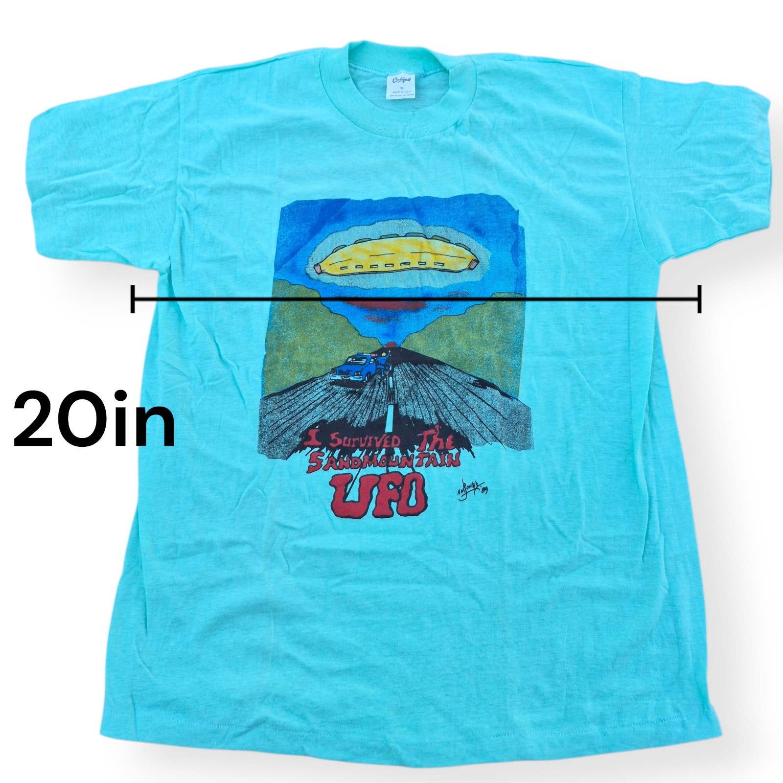 Rare Vtg 1989 I Survived The Sand Mountain UFO Sighting T-Shirt USA Single Stich