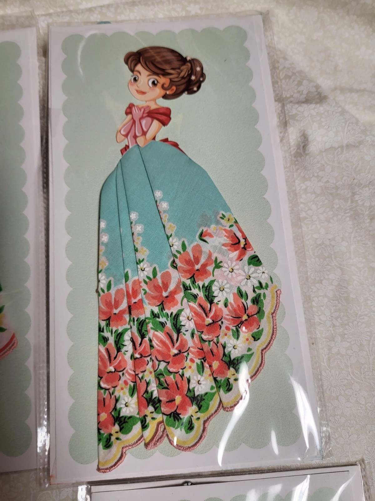 vintage hanky hankie handkerchief card; retro, full skirt, any occasion card