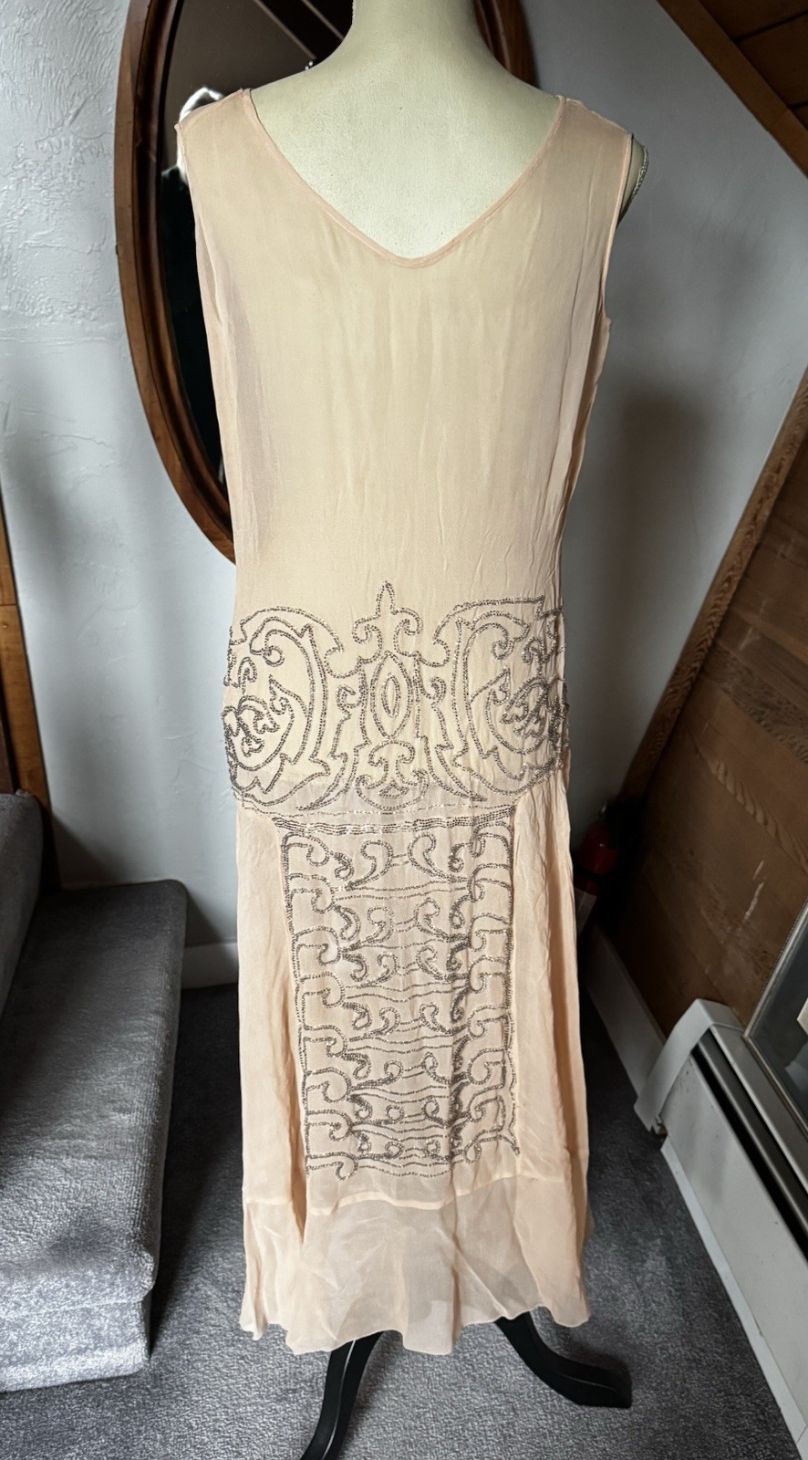 Authentic 1920s Beaded Silk Chiffon Dress – Art Deco With Double Sided Beading