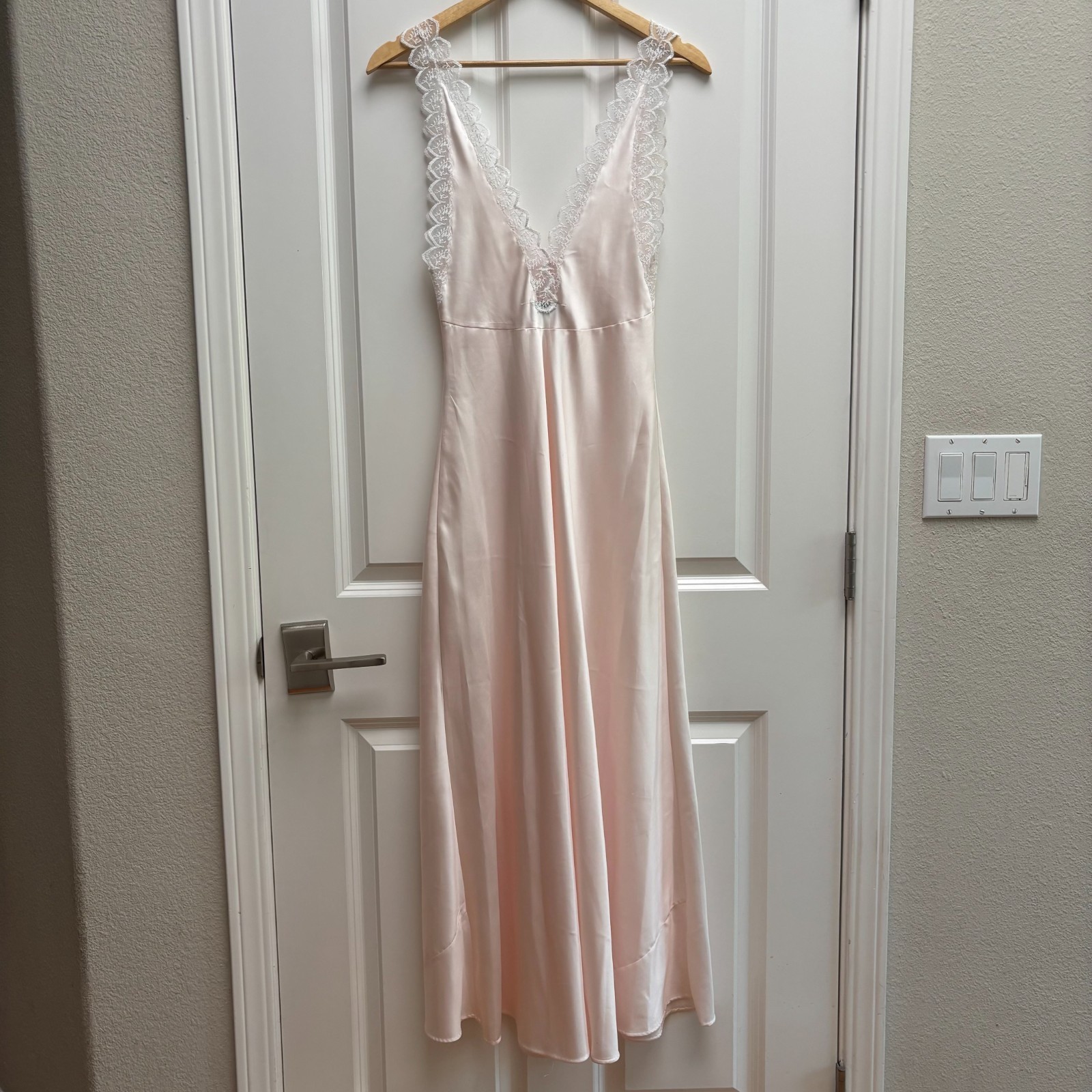 Vintage Christian Dior Pink Silk Lace V Neck Plunge Slip Dress Size XS S