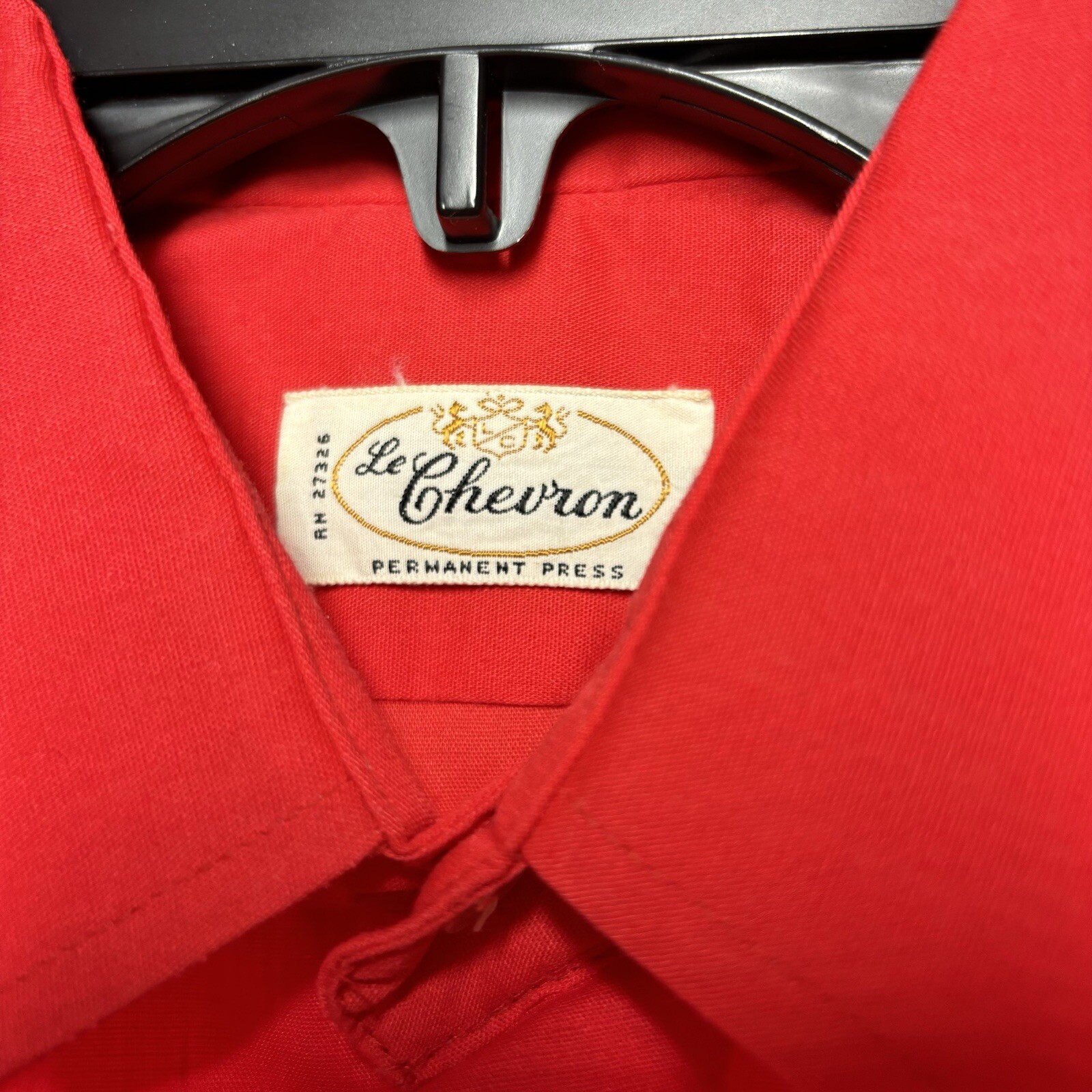Vtg Le Chevron Red Polyester Cotton Men’s Button Up Shirt Fit Size M Read Desc