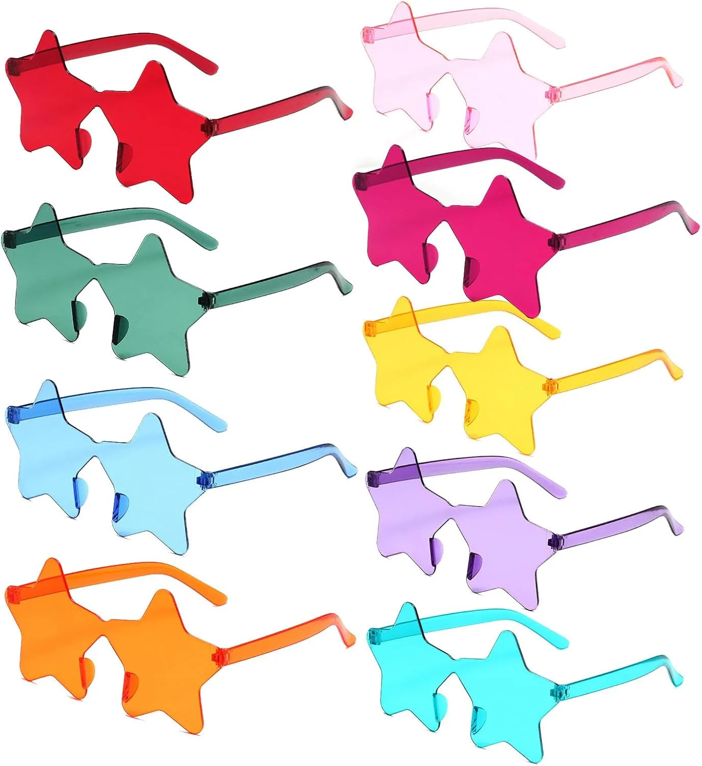 9 Pack Star Sunglasses, Colorful Rimless Star Shaped Glasses, Unisex Party Favor