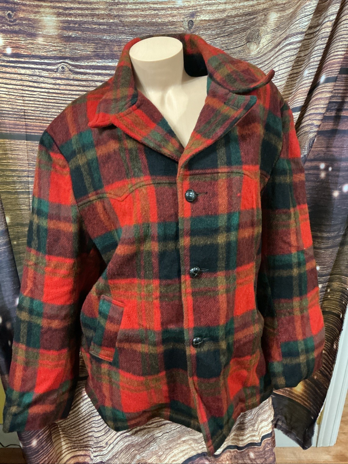 Vintage Men’s Rich Sher Wool Plaid Sherpa Coat Jacket Hunting USA Size 46 (42)