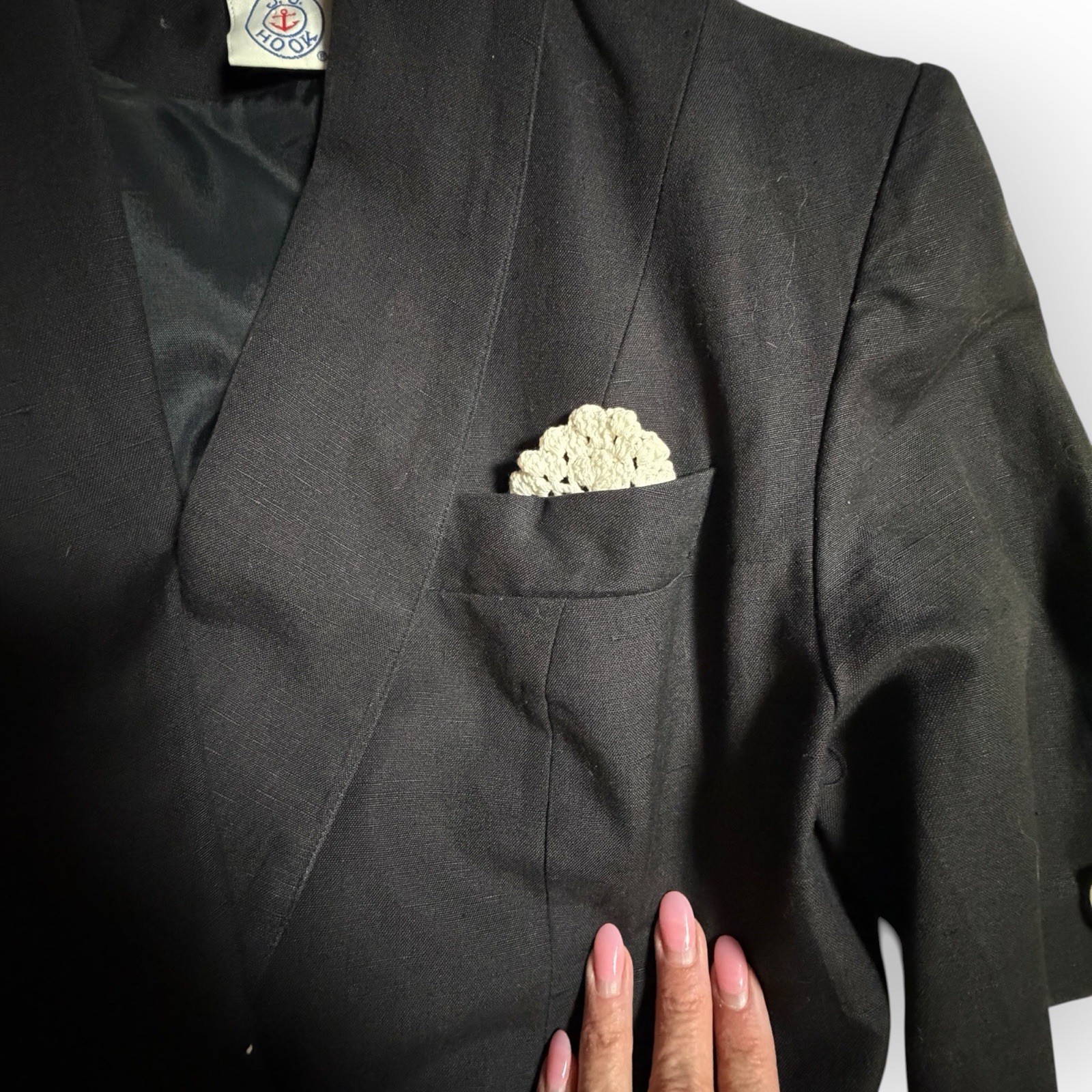 vtg 80s JG HOOK black dress 4 linen cotton nautical retro business Lined Pocket