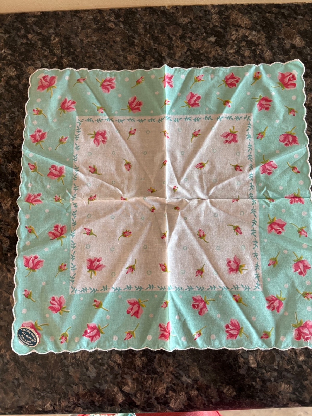 Lot of 3 LuRay Handkerchief Hankie Floral Roses Scalloped Edge New With Tag