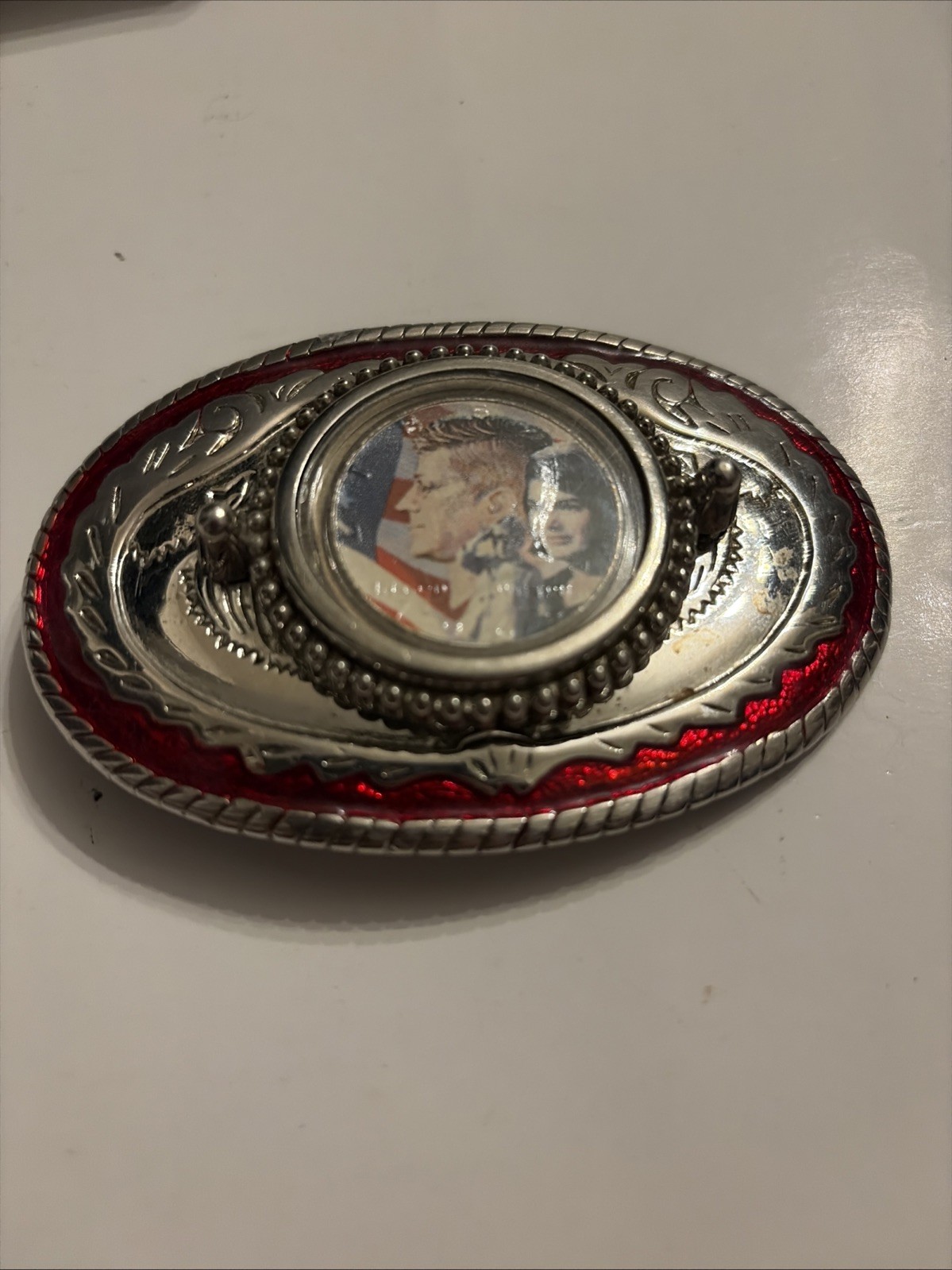 Vintage Silver 1964 Kennedy US Half Dollar Coin Commemorative Belt Buckle