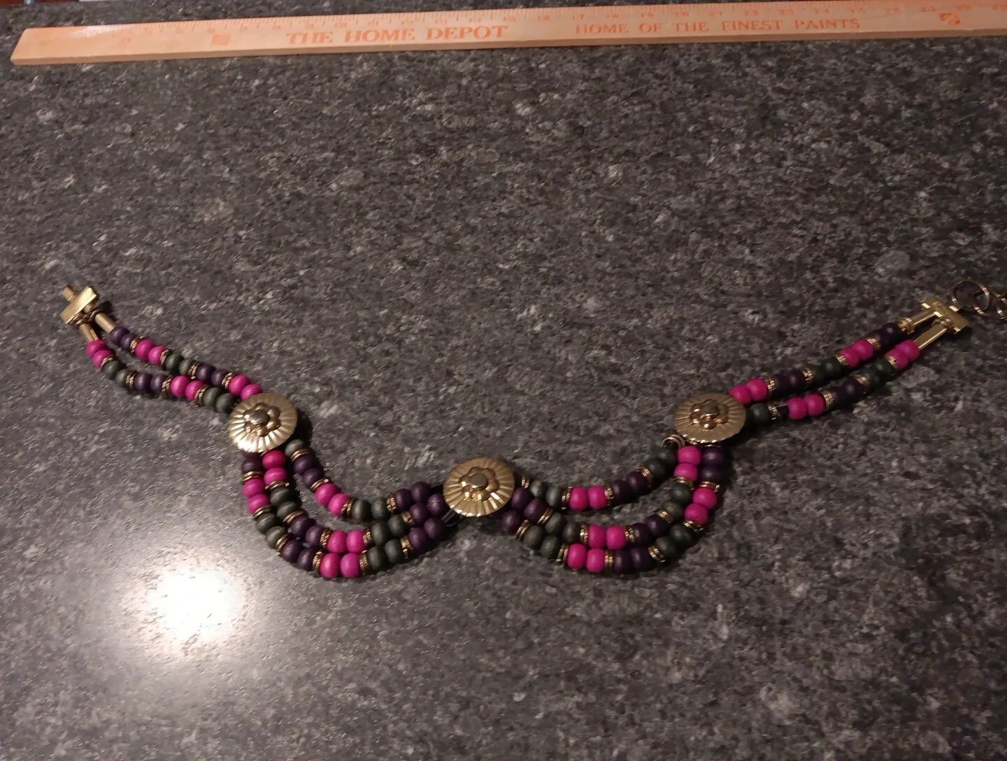 Vintage 80s Belt Hippie Boho Peasant Gypsy Wooden Beads & Brass Tone Colorful