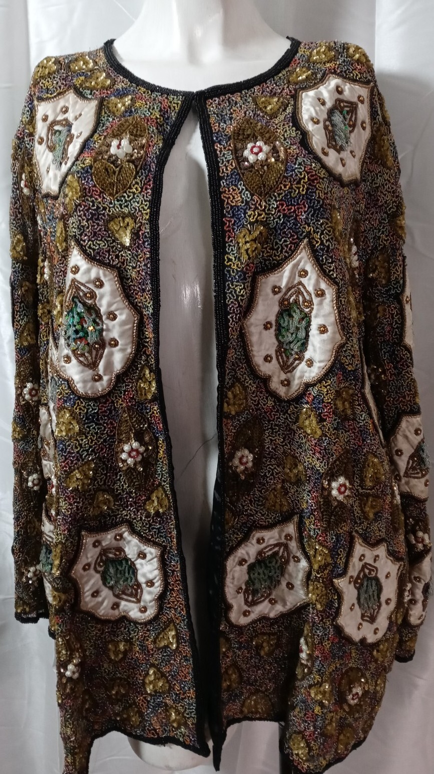 Silky Nites By Cherish Vintage Black Beaded Sequin Formal Elegant Cardigan 24/26