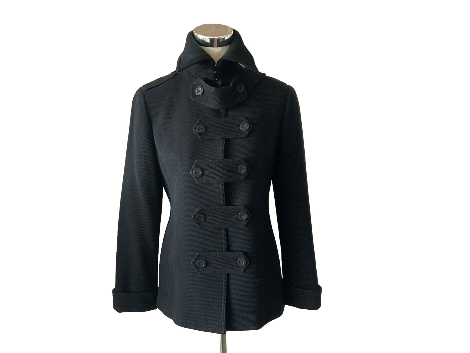 MOSCHINO JEANS Military Style Black Cashmere+Wool Lined High Collar Peacoat 8