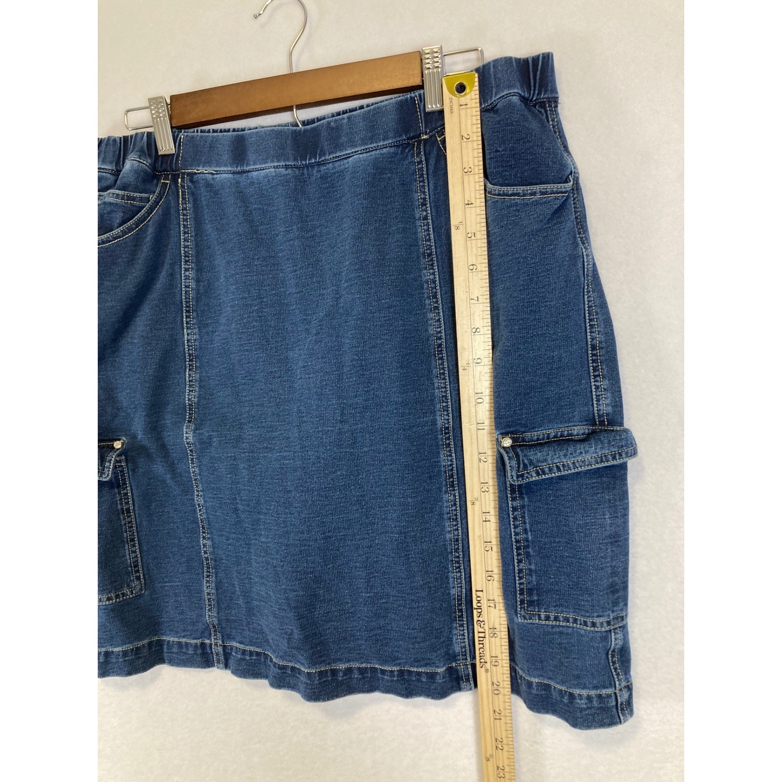 Vintage Quacker Factory DreamJeannes Women L Blue Cargo Denim Skirt Pull On