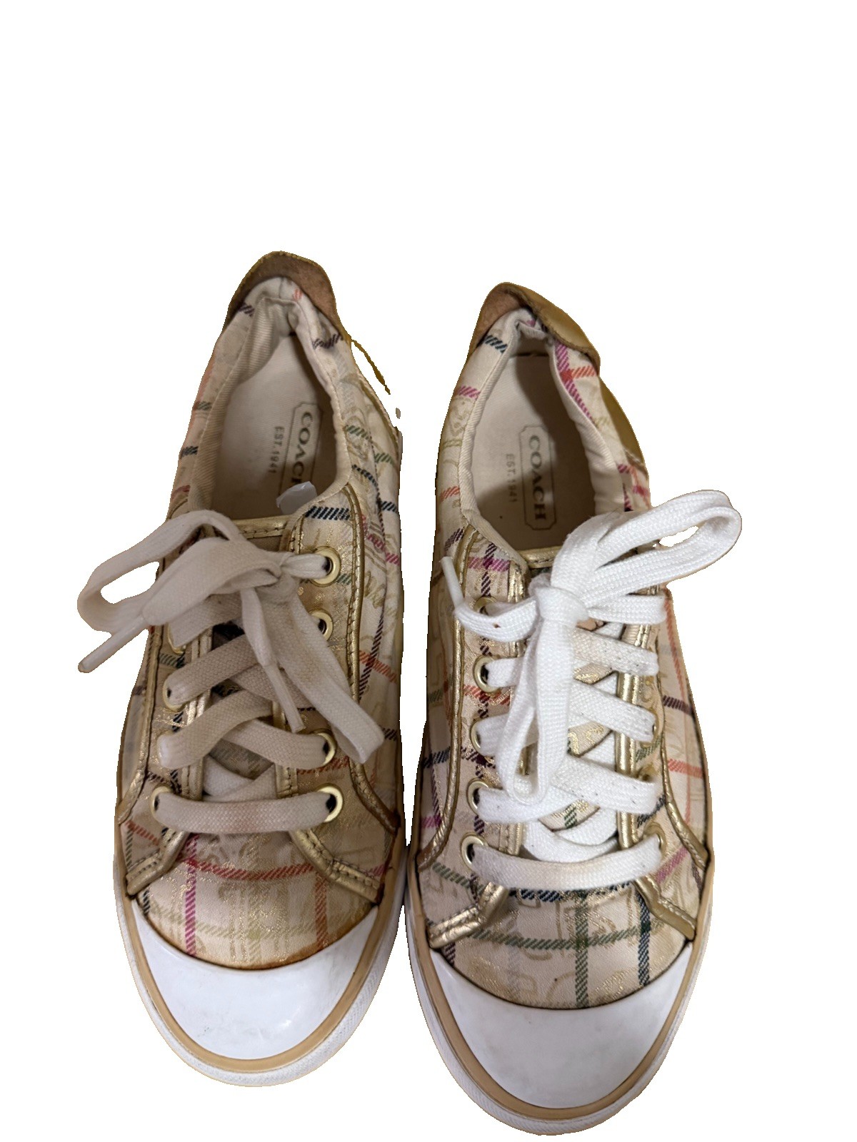Coach Designer Barret Vintage Y2K Size 5.5 Women’s Gold Plaid Design Shoes