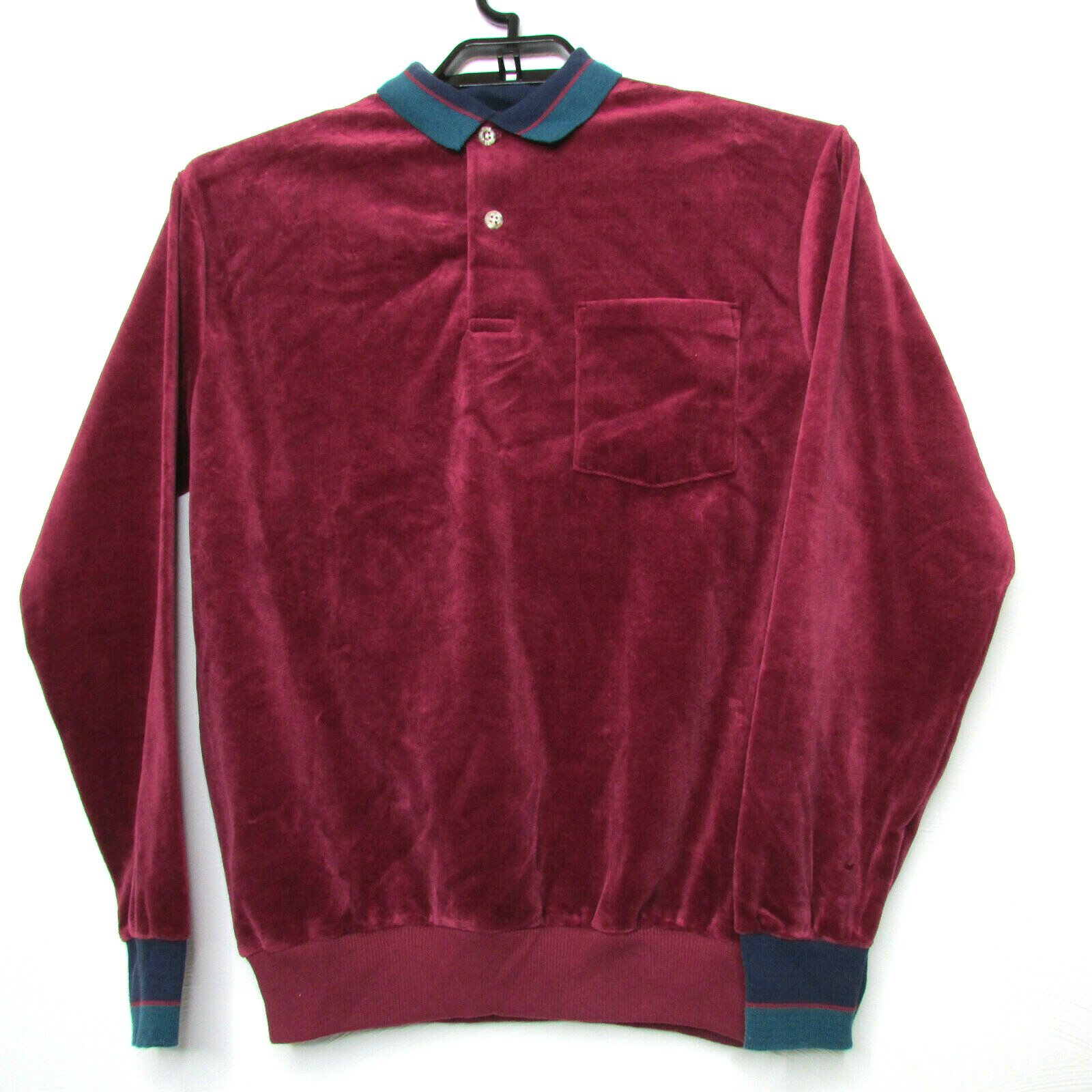 70’s Knightsbridge Men Retro Velvet Velour Pullover Polo Disco Shirt L USA made