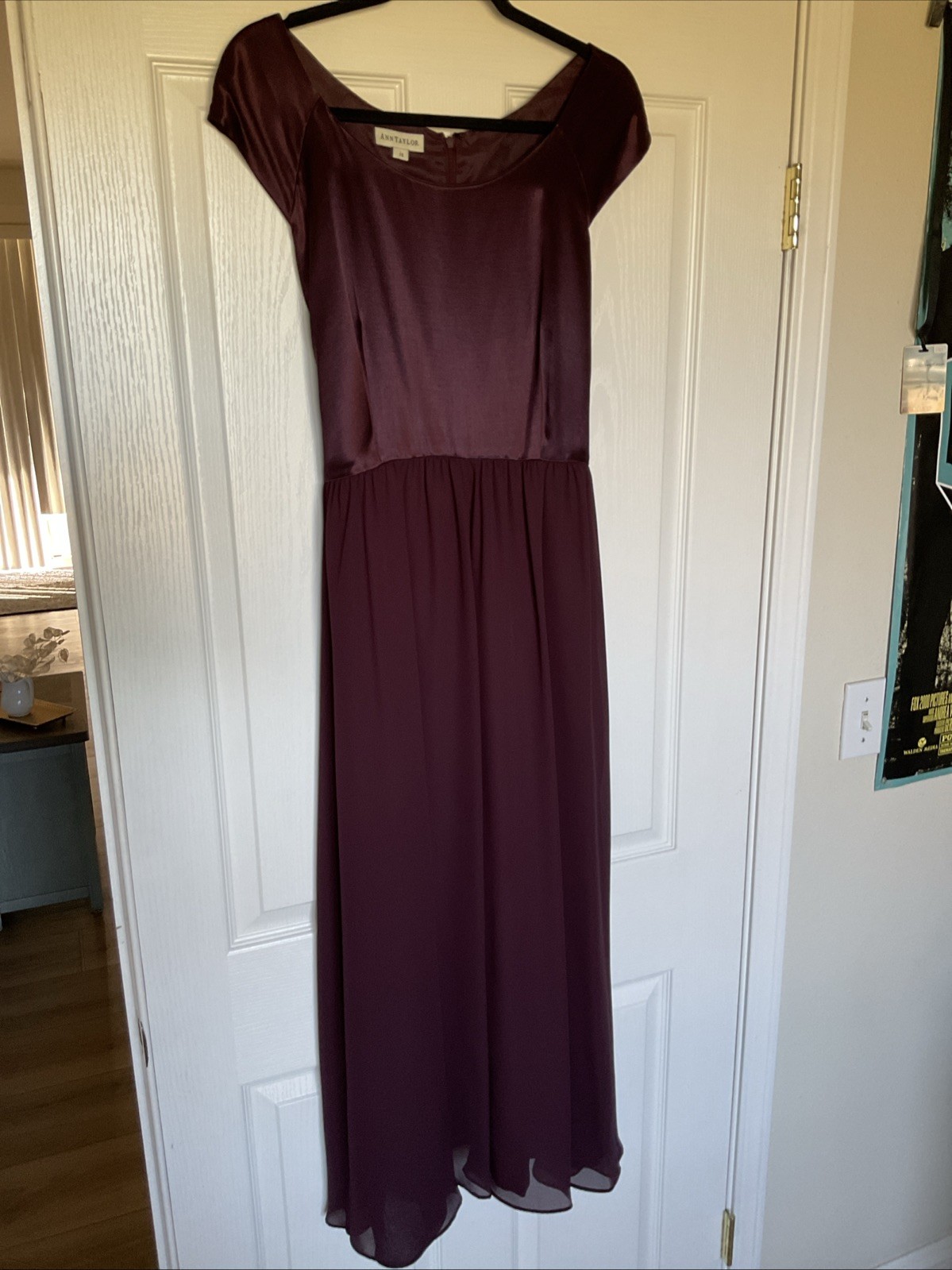 Vintage 90’s Ann Taylor Deep Plum Satin Maxi Dress Size 10 Cap Sleeve/ Formal