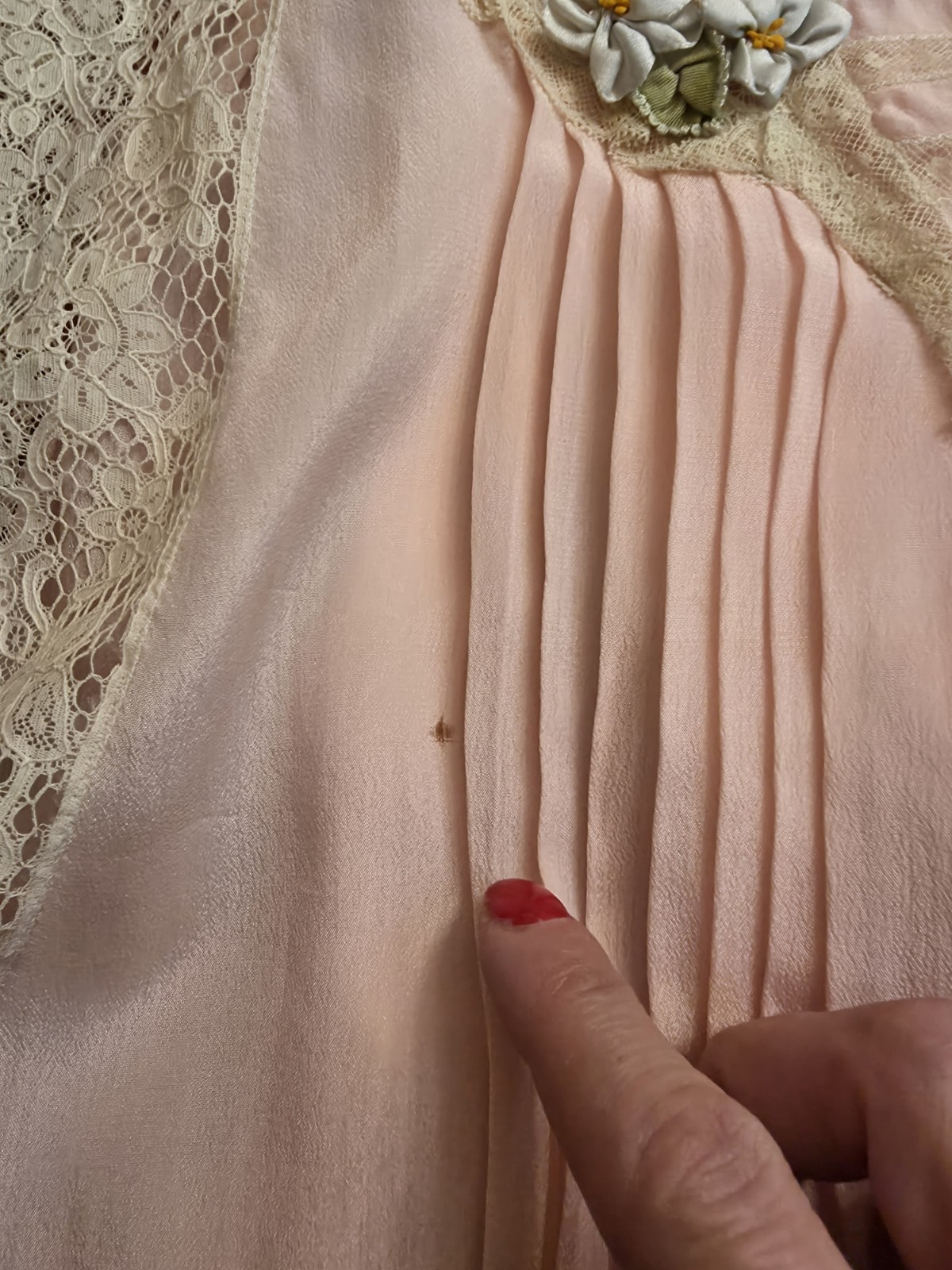 1920s Pink Silk Chiffon Flapper Dress With Lace Cape Sleeves & Tassel Tie