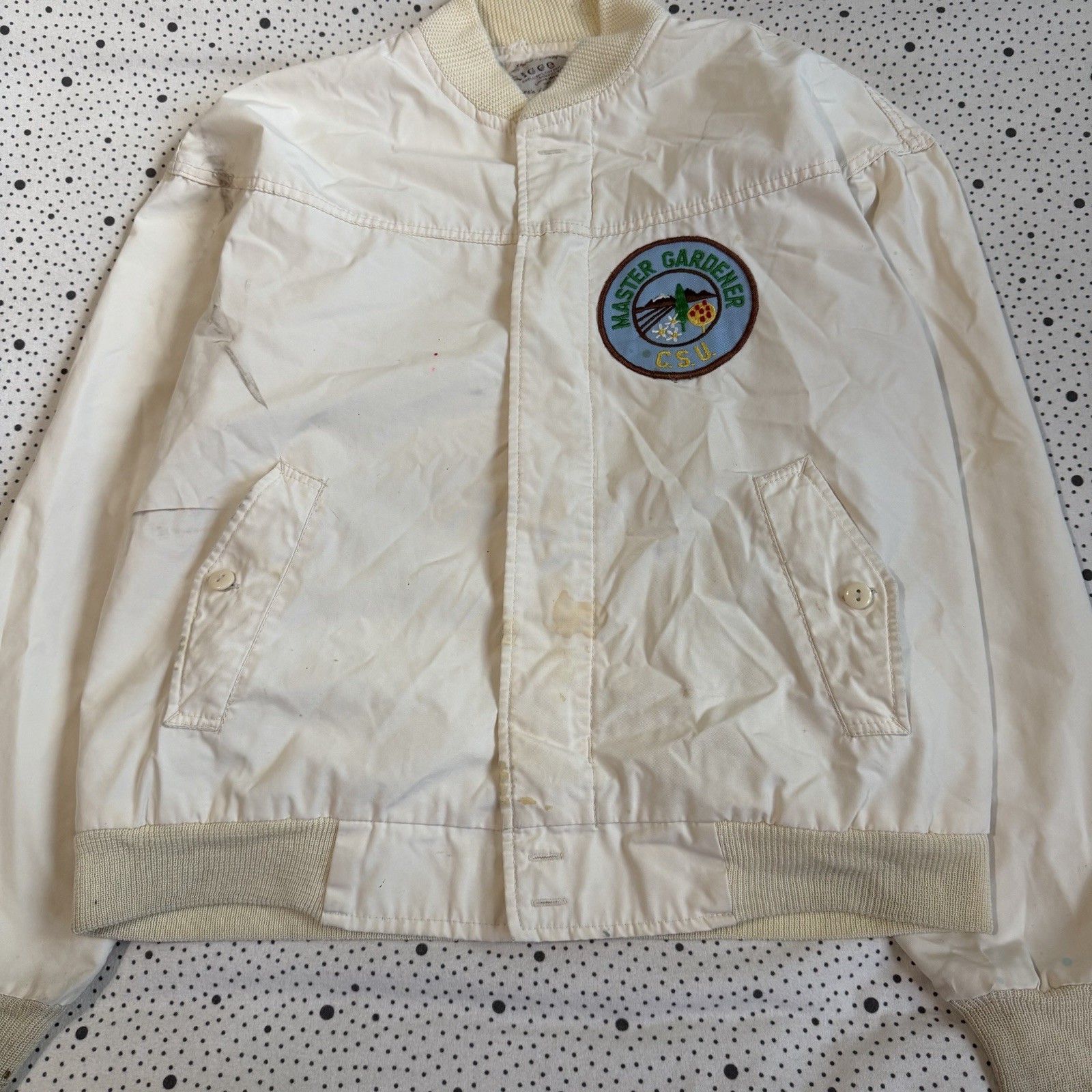 Vintage 1970s Ricco California Jacket Men’s M White Bomber CSU Master Gardener