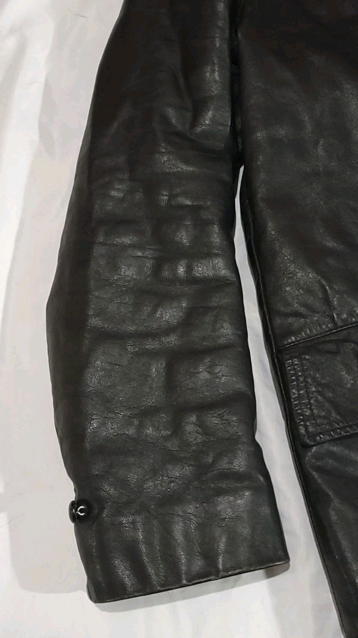 Vtg 70s LE CHEVRON Black Leather Car Coat Jacket Blazer Men’s 36 Slim S 1970s
