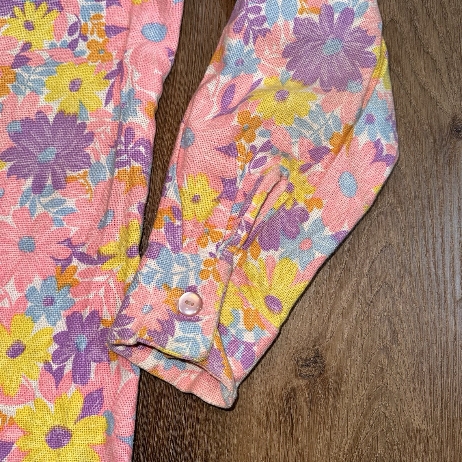 Vtg 60s 70s Flower Child Shirt Womens Medium Floral Hippie Woodstock Boho Disco