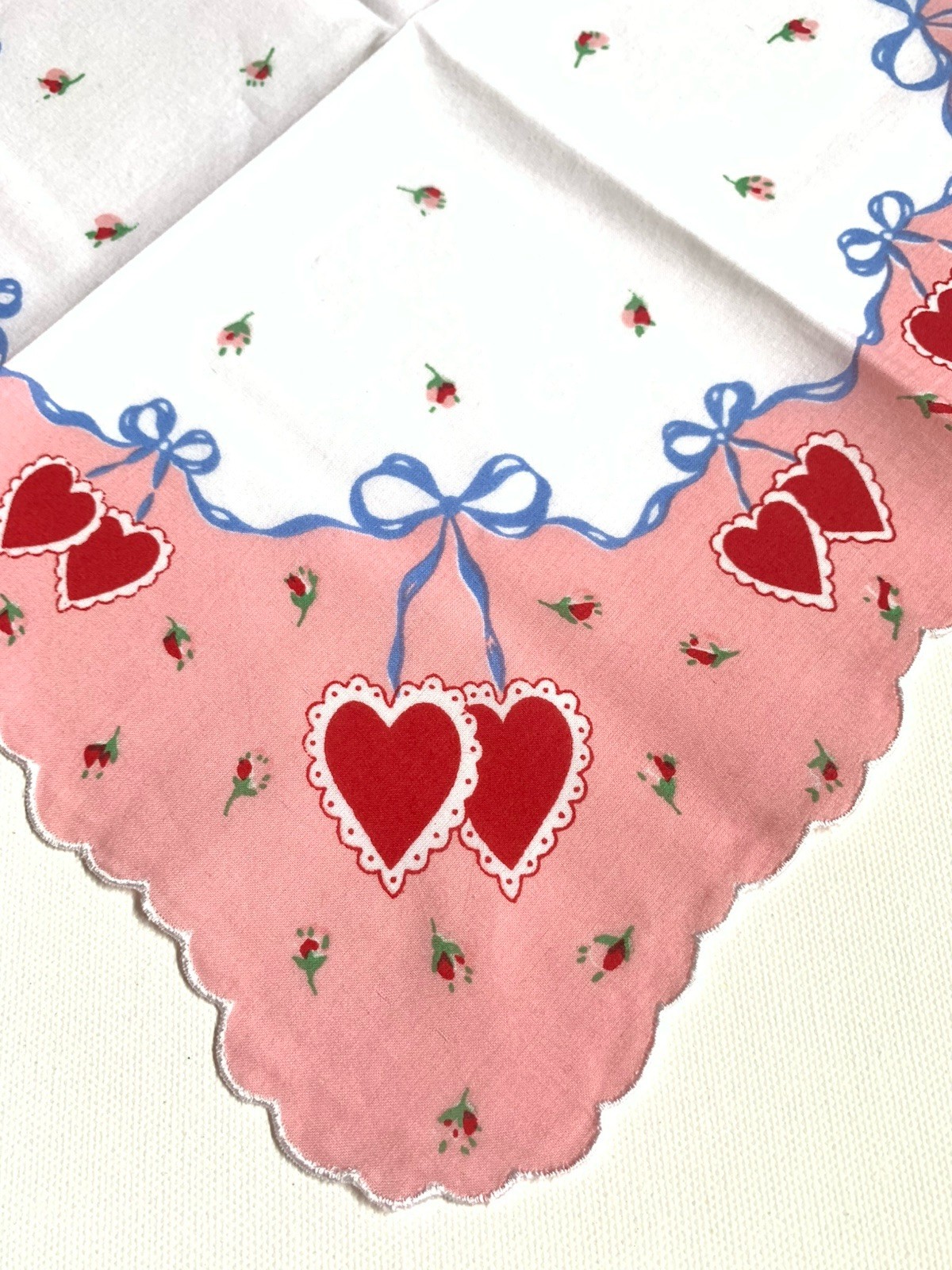 Darling Red Double Heart Valentine Handkerchief ~ Cotton ~ New LuRay Hankie