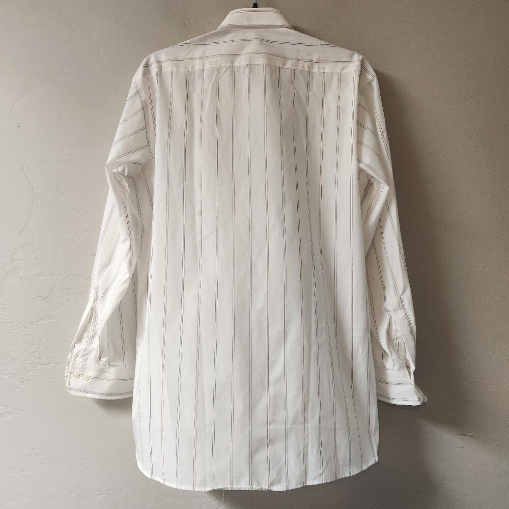 Vintage Christian Dior Plus Dress Shirt White Striped Mens Size 16 (L) Deadstock