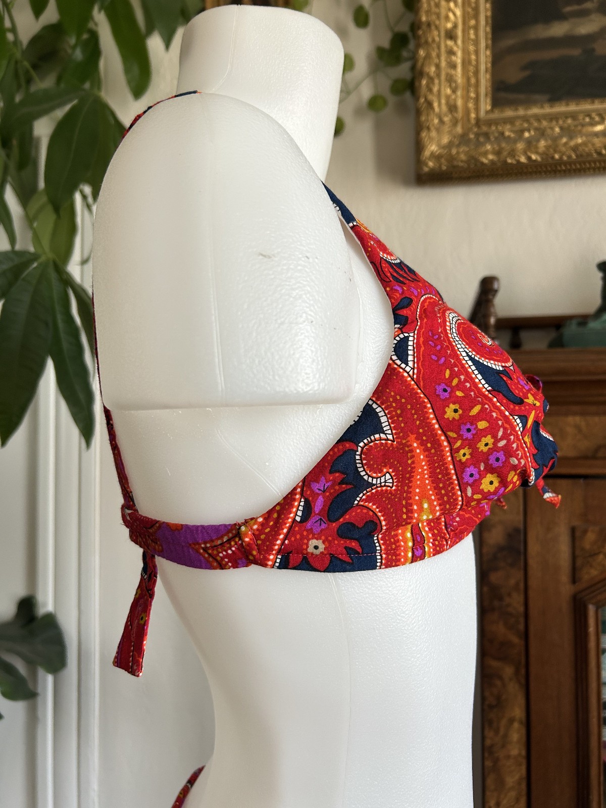 Vintage 1960s 70s Red Psychedelic Paisley Bikini Swimsuit 2pc Bathing Suit SM