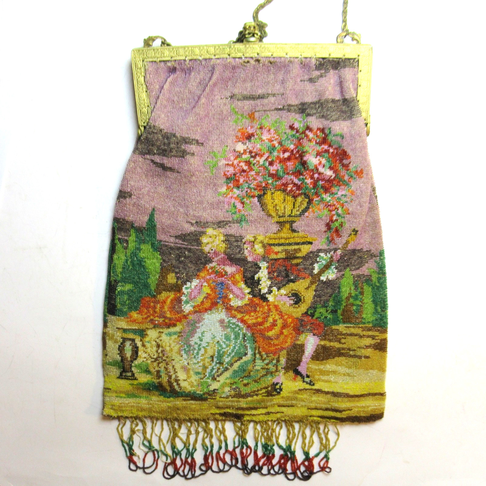 Antique Vintage Micro Beaded Purse Scenic Guilloche Frame SELLER PAYS US TARIFFS