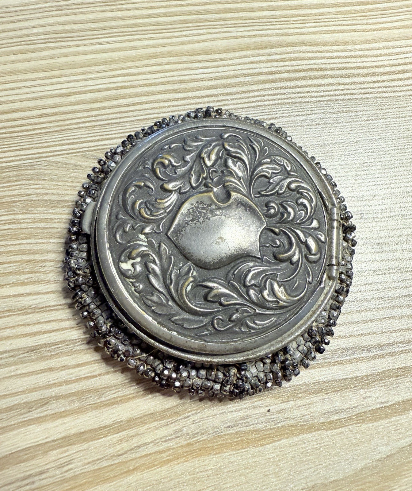 Antique VICTORIAN Pewter Lid Coin Purse – Cut Steel Beads – Patent March 1899