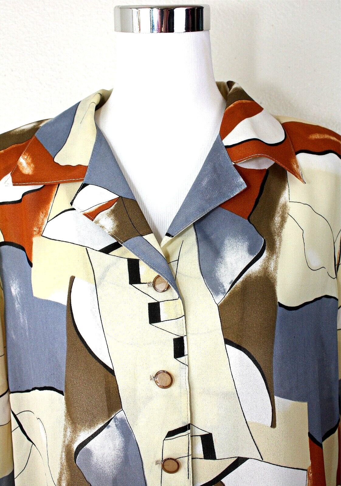 Feminine VTG CUSTOM MADE Woman’s Silk Top Blouse Sz. XL Abstract Heritage #02