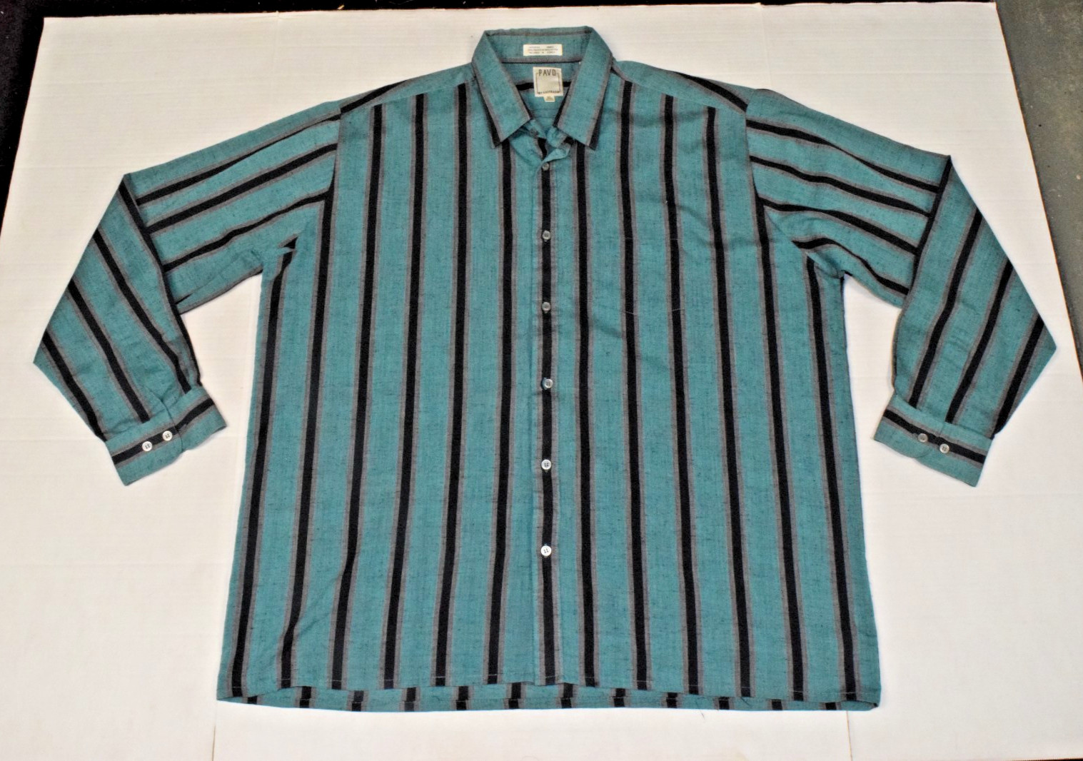 Vintage Leisure Shirt Pavo Size XL 70s Green Black Stripe Made Korea