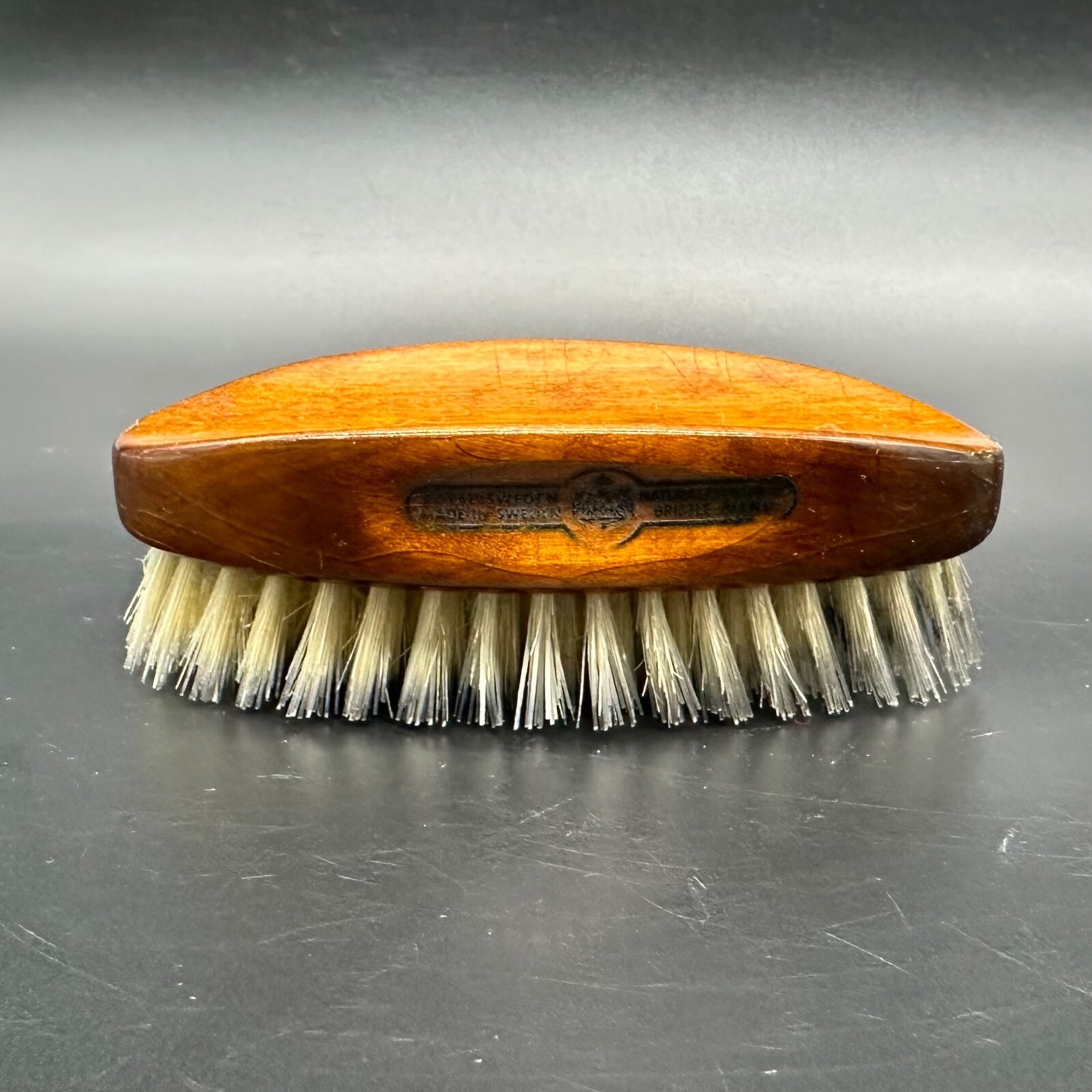 Vintage Shoe Brush Royal Sweden Wooden Natural Synthetic Bristles Oval Retro