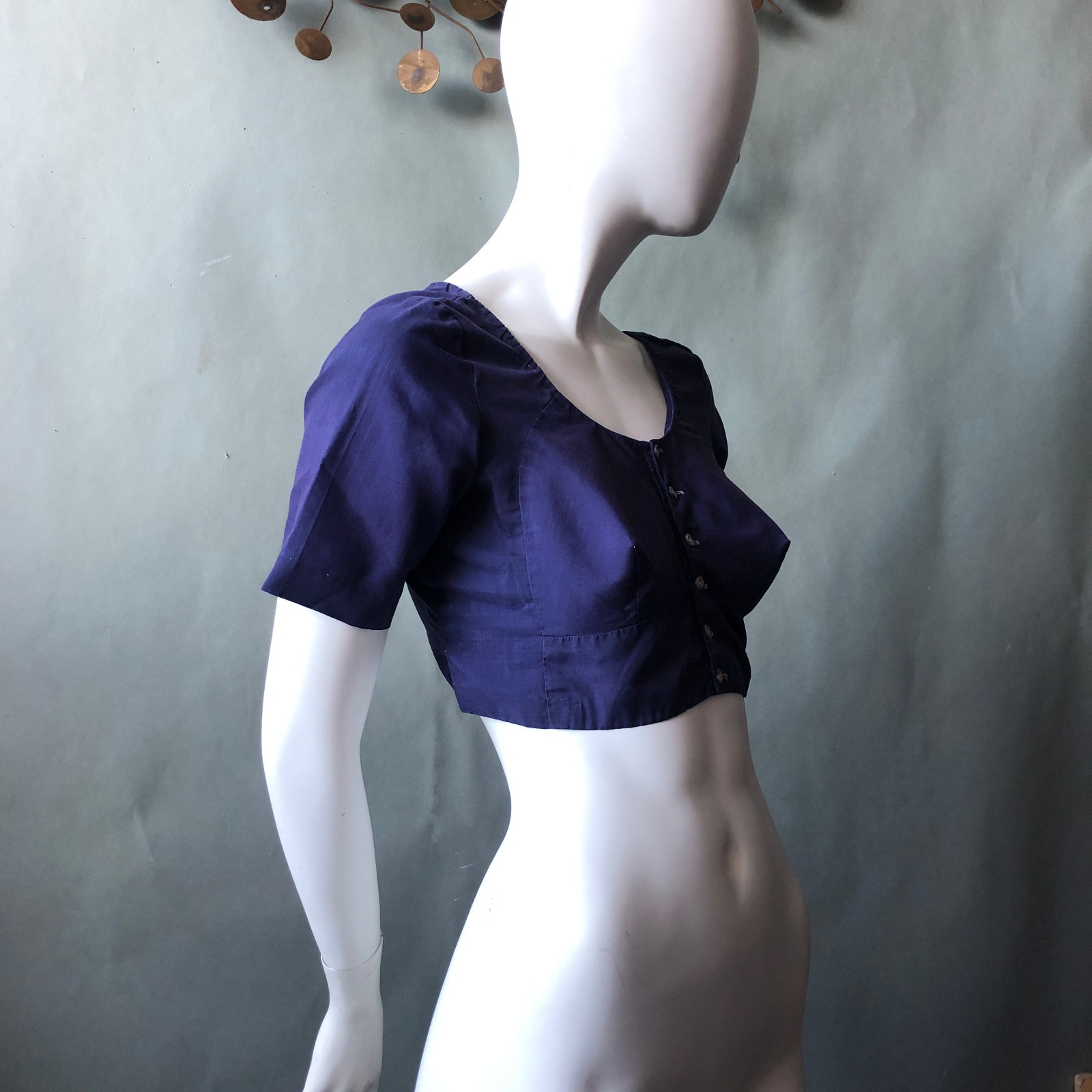 Vintage 1950s Blue Crop Top Playsuit Top Busty Midriff Sexy Rockabilly 38 Bust