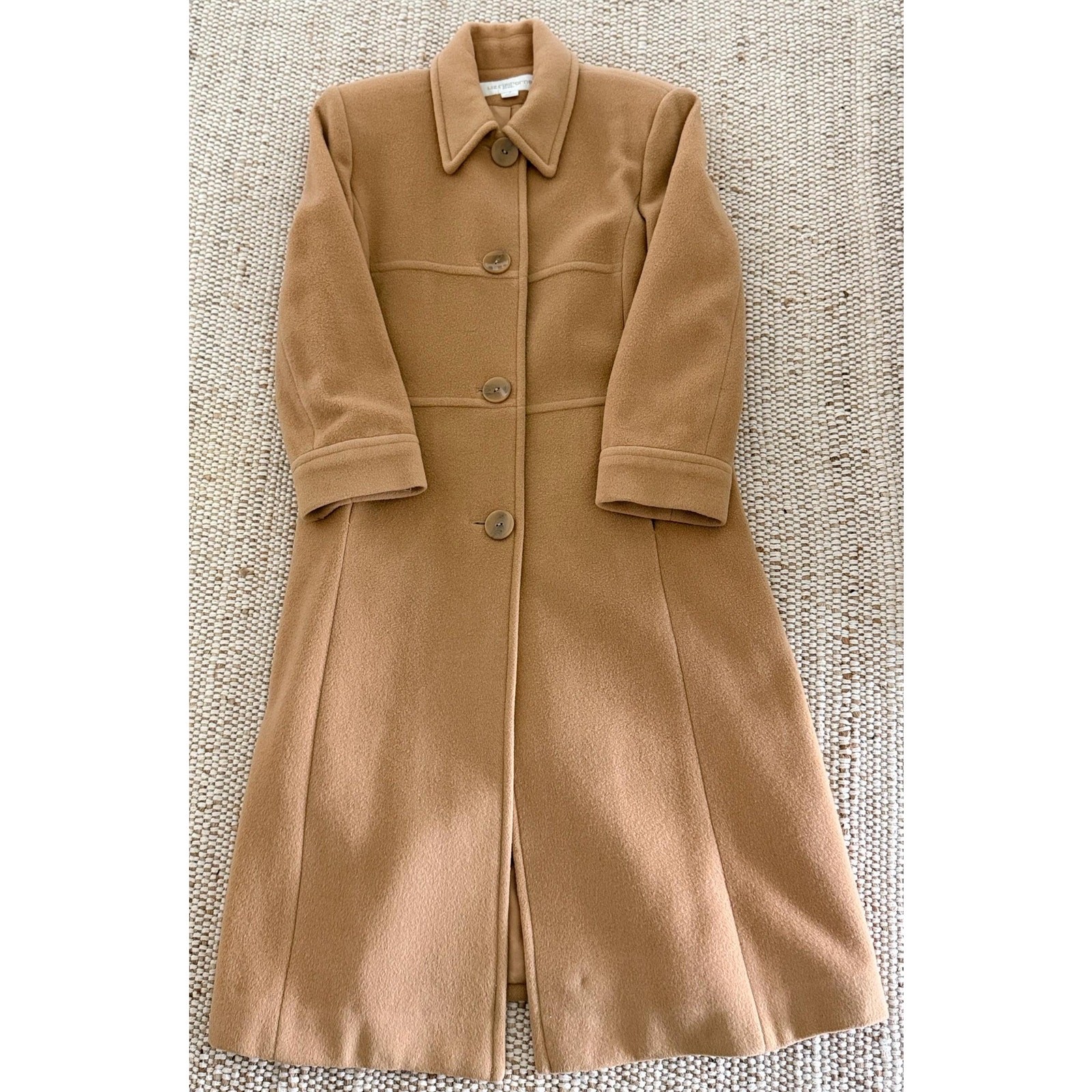 Vintage Liz Claiborne Camel Wool Coat | Size 4 Minimalist Long Outerwear