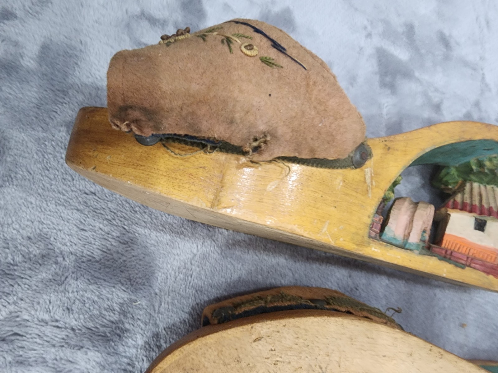 Vintage 1940s WWII Women’s Hand Carved/Painted Wooden Shoes Philippines
