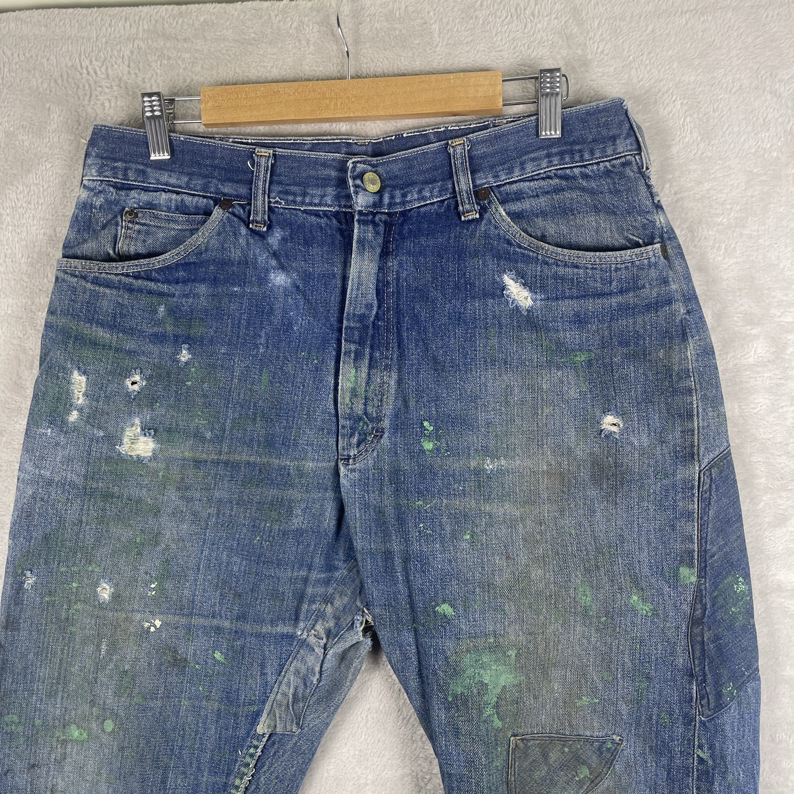 Vintage 50s Penneys Foremost Selvedge Denim Jeans Mens 32×28 Repaired 1950s Hole