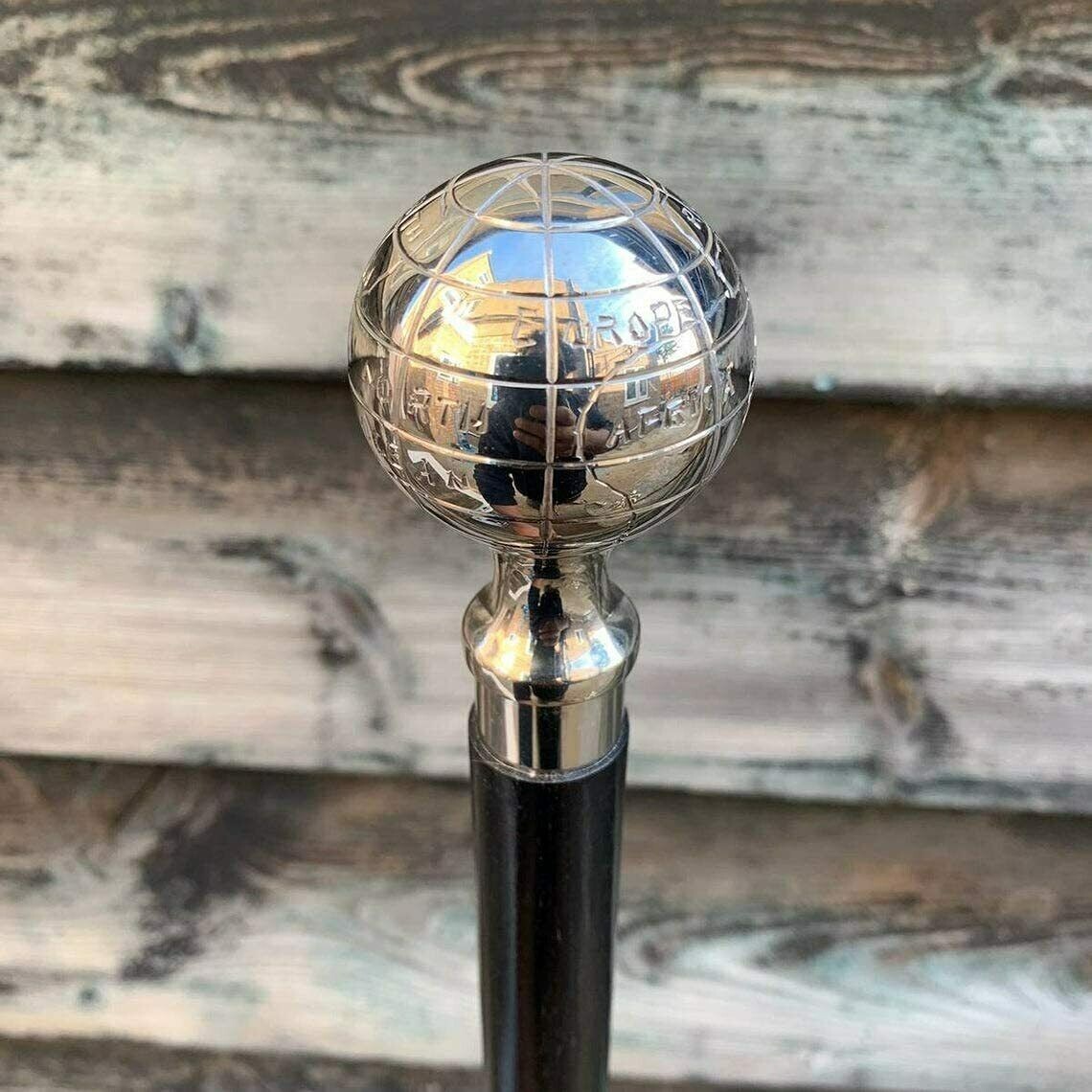 Victorian Style Nickle Globe Head Handle Walking Stick Wooden cane Handmade Gift