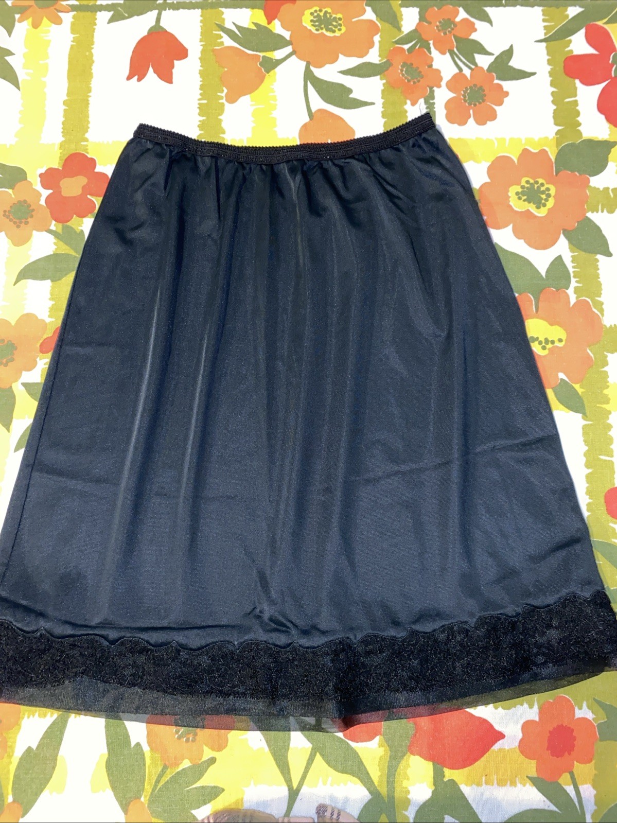 Vintage Komar Black Small Half Slip 19 Inches Long Lace Detail
