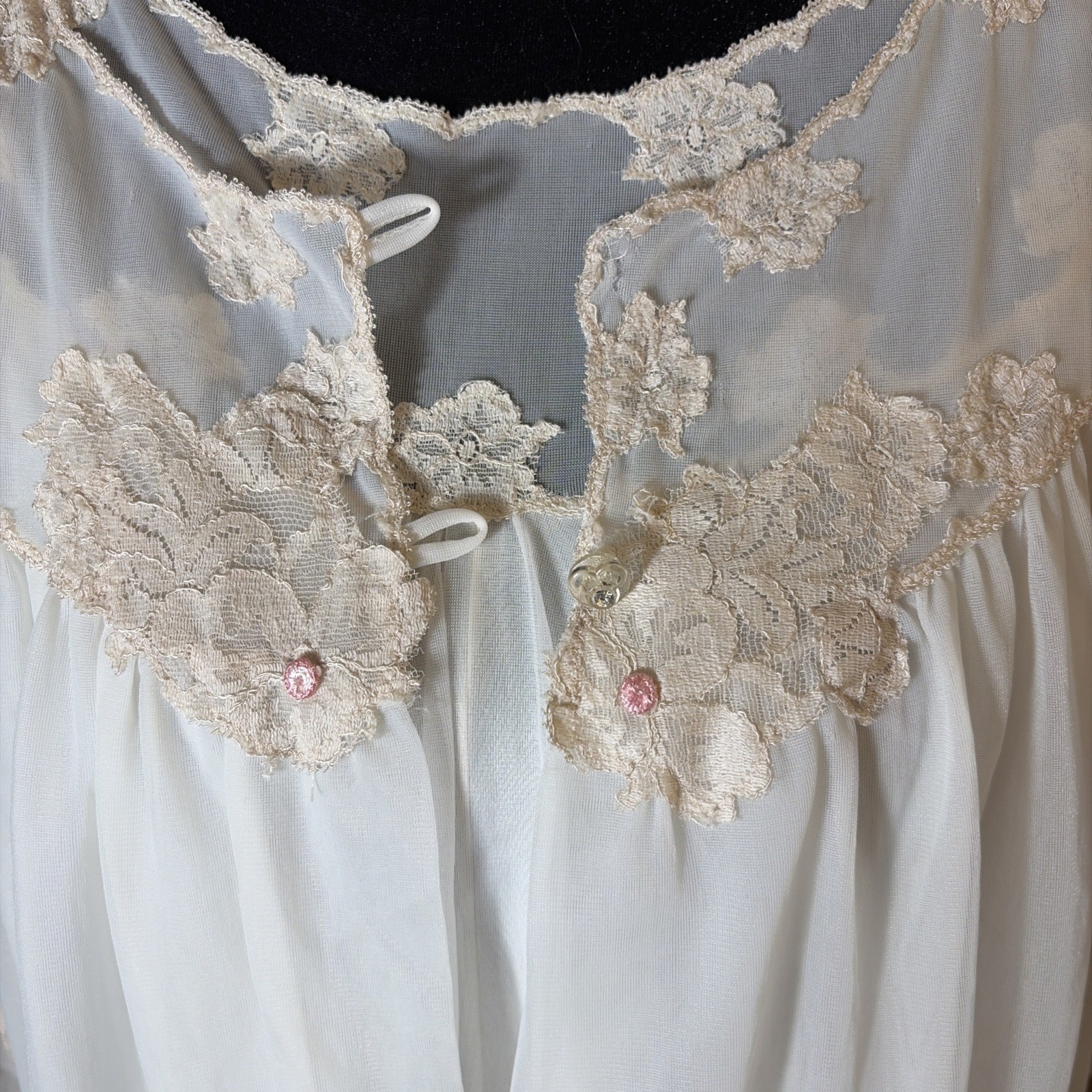 Vintage Kayser Peignoir Set White Nylon Lace Nightgown Robe USA Women’s S